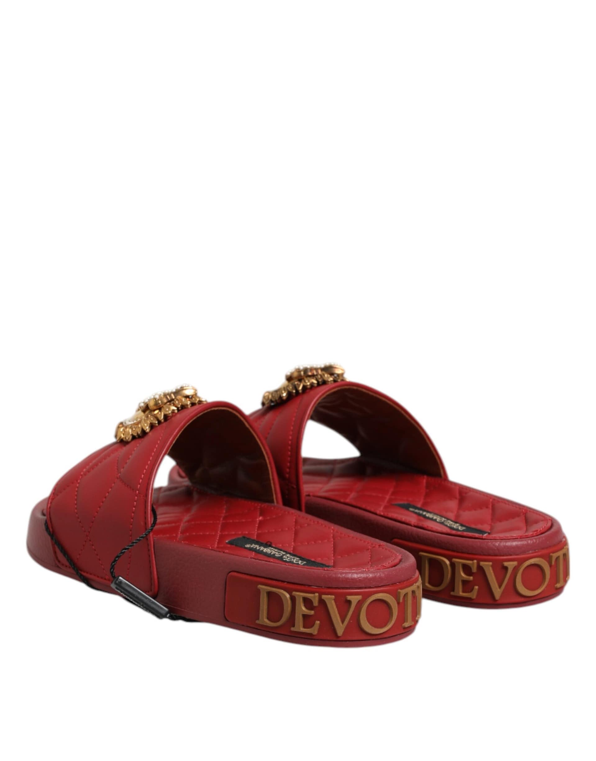 Dolce & Gabbana Red Devotion Matelassé Leather Slides Shoes - Image 5