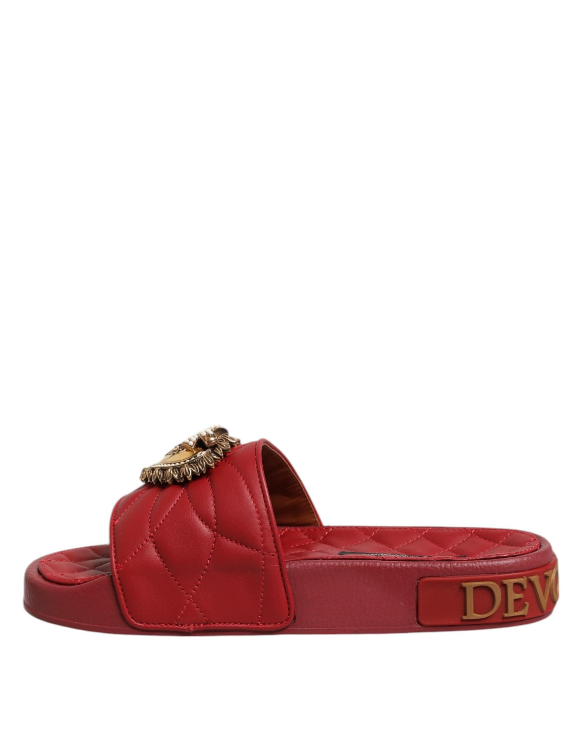 Dolce & Gabbana Red Devotion Matelassé Leather Slides Shoes - Image 7