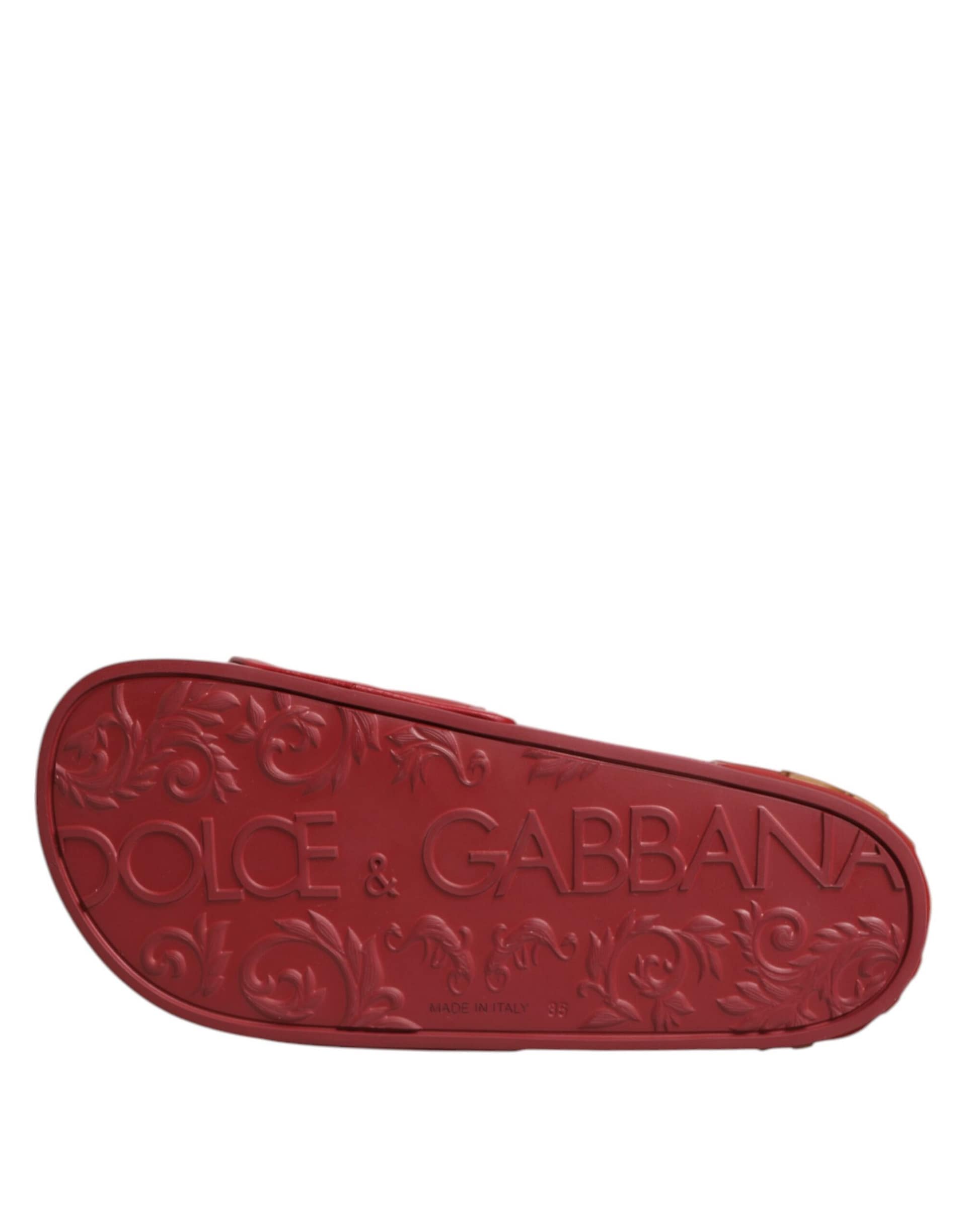 Dolce & Gabbana Red Devotion Matelassé Leather Slides Shoes - Image 8