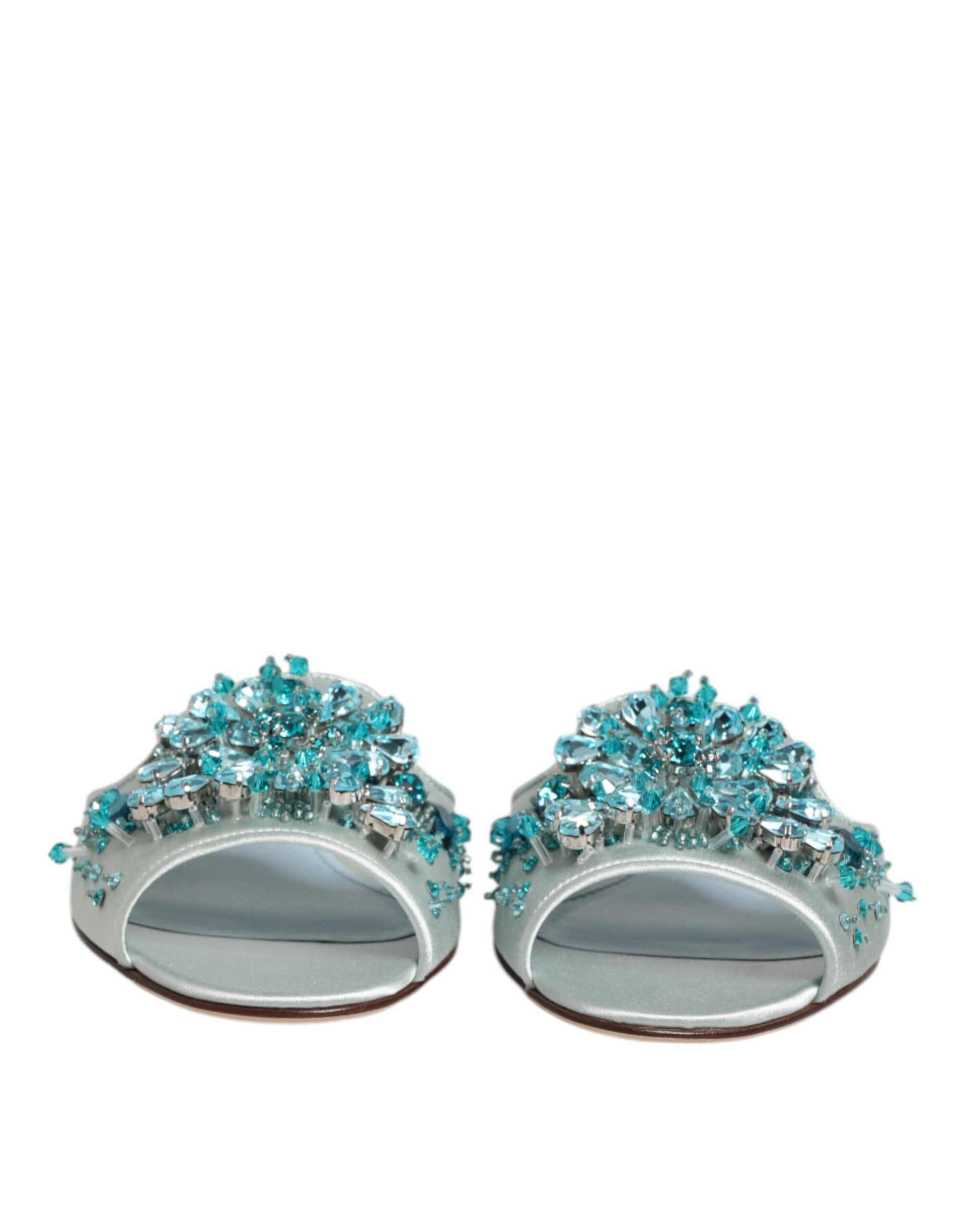 Dolce & Gabbana Silver Blue Leather Bead Embellish Slide Shoes - Image 5