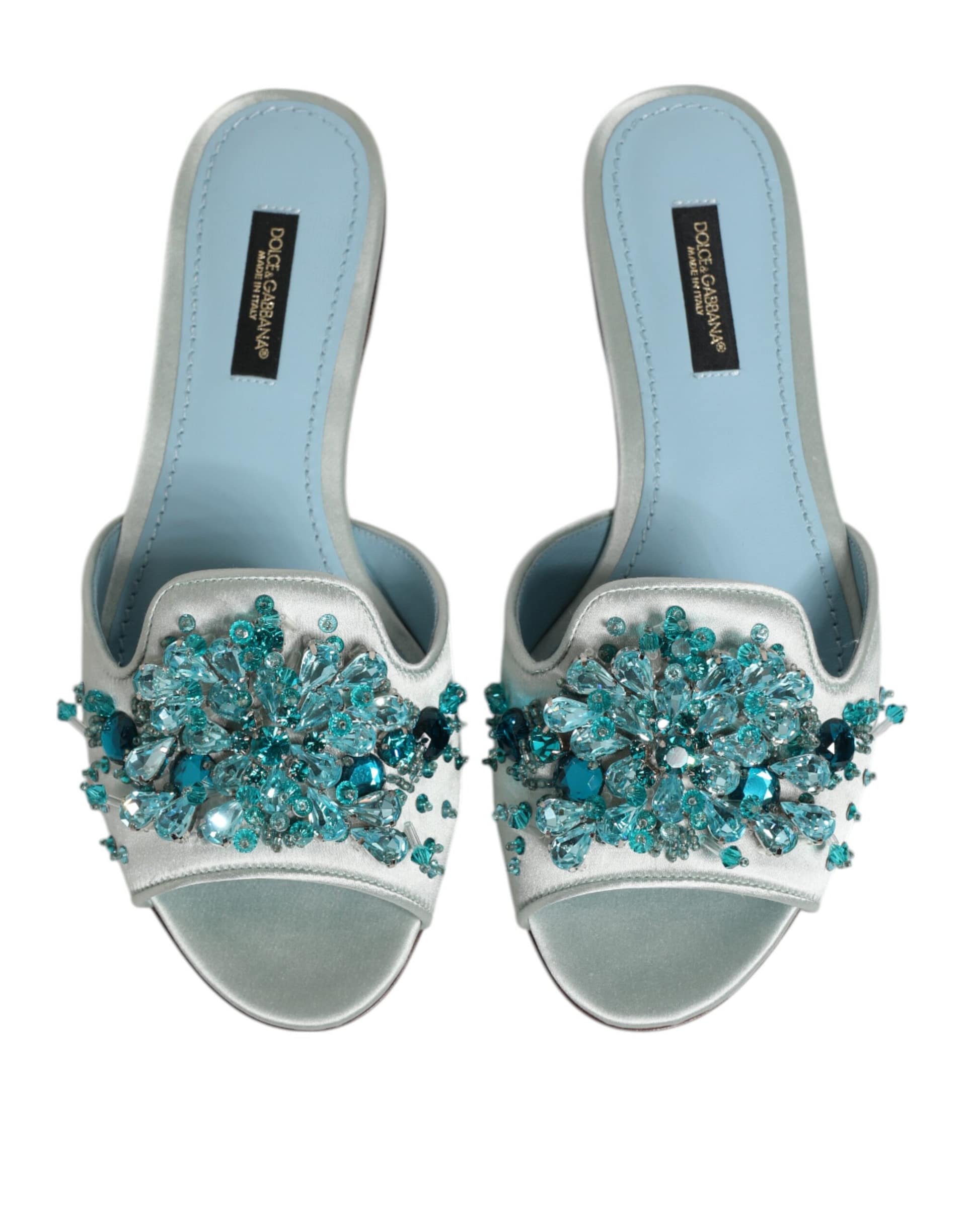 Dolce & Gabbana Silver Blue Leather Bead Embellish Slide Shoes - Image 4