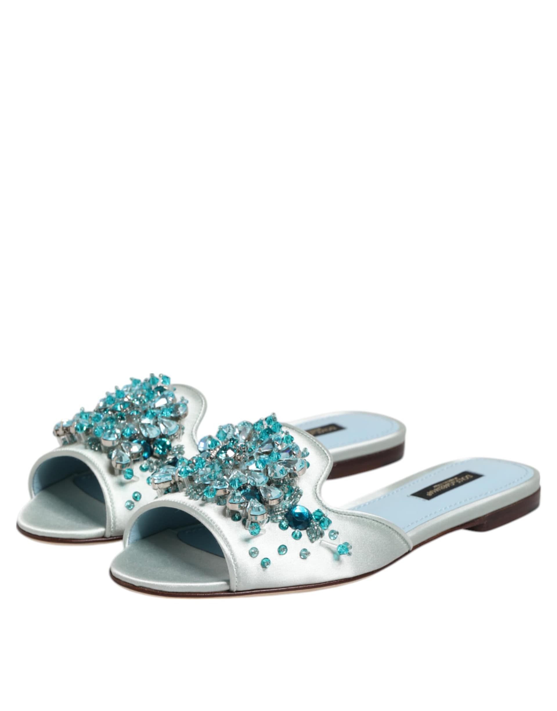 Dolce & Gabbana Silver Blue Leather Bead Embellish Slide Shoes - Image 2
