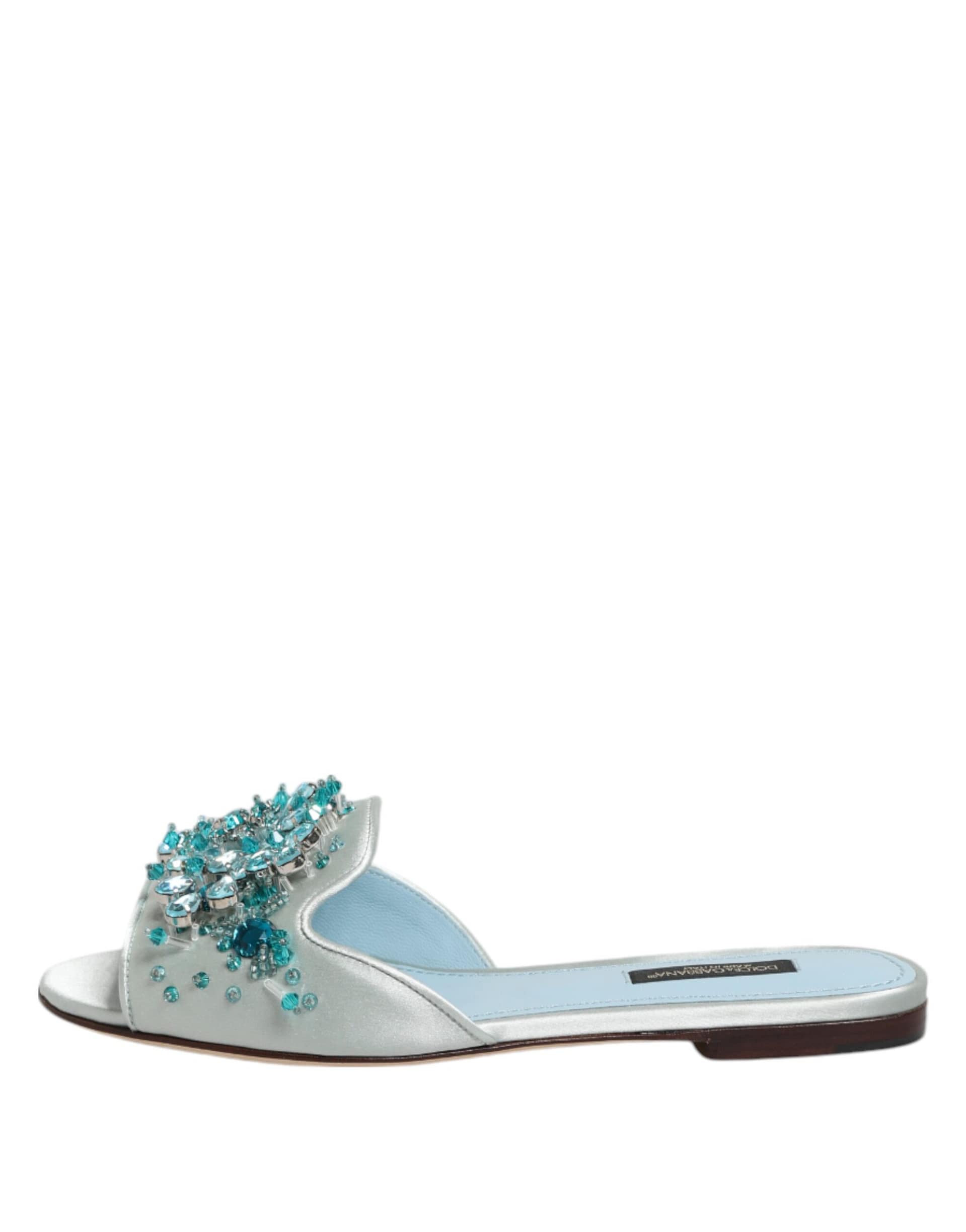 Dolce & Gabbana Silver Blue Leather Bead Embellish Slide Shoes - Image 7