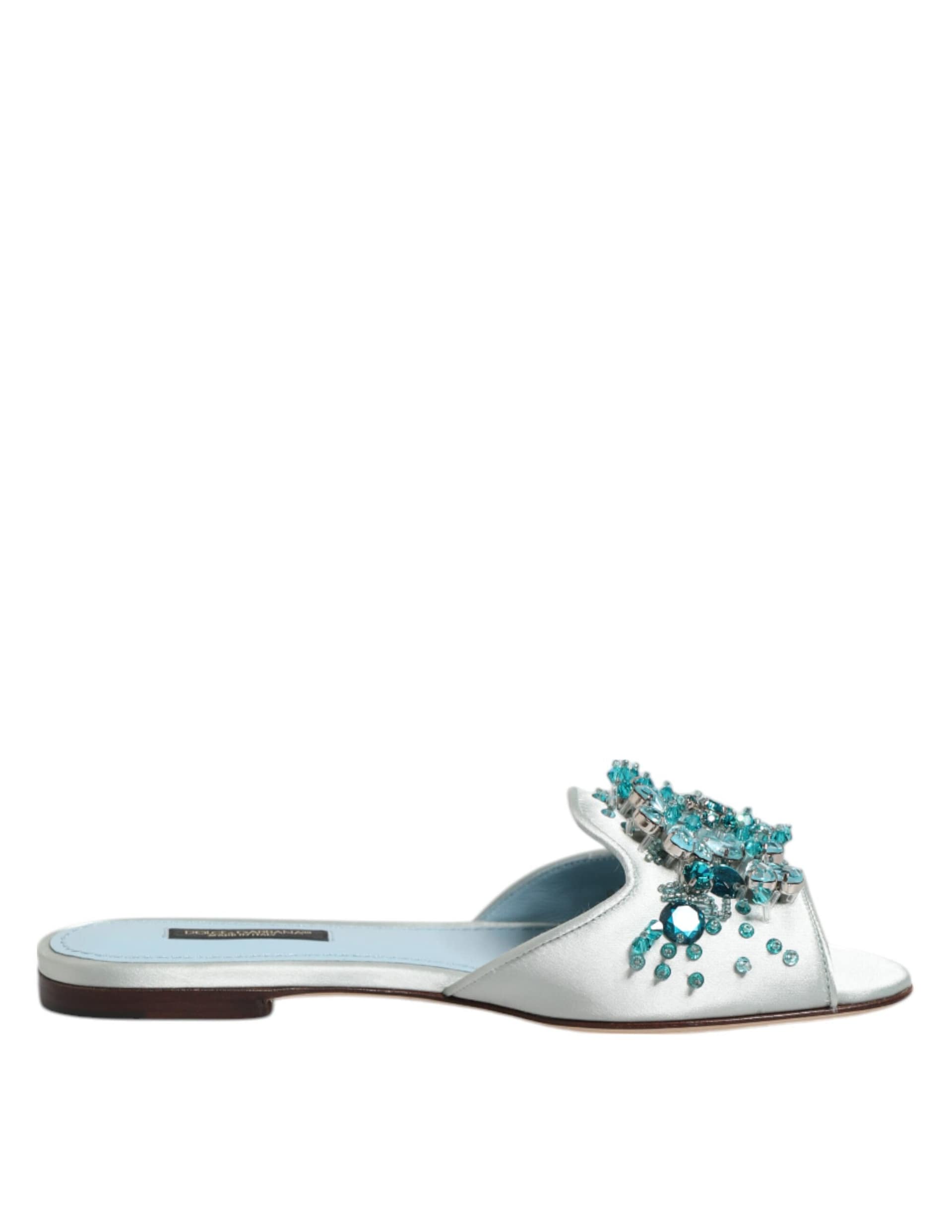 Dolce & Gabbana Silver Blue Leather Bead Embellish Slide Shoes - Image 3