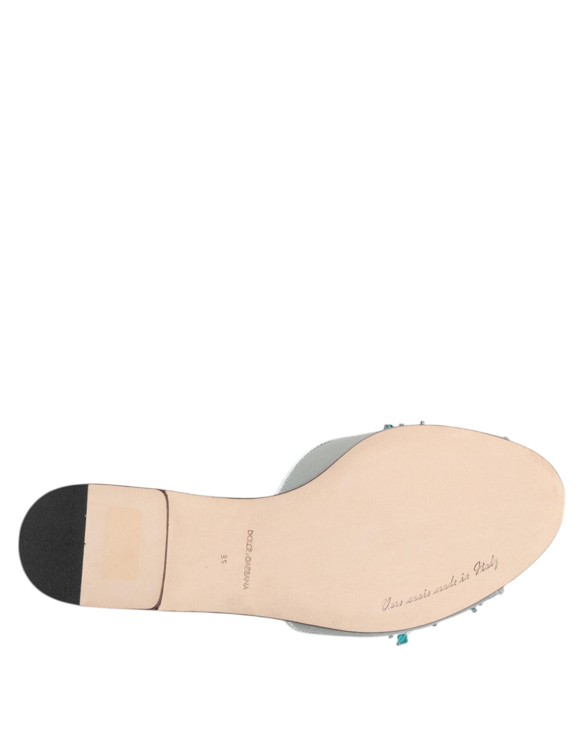 Dolce & Gabbana Silver Blue Leather Bead Embellish Slide Shoes - Image 8