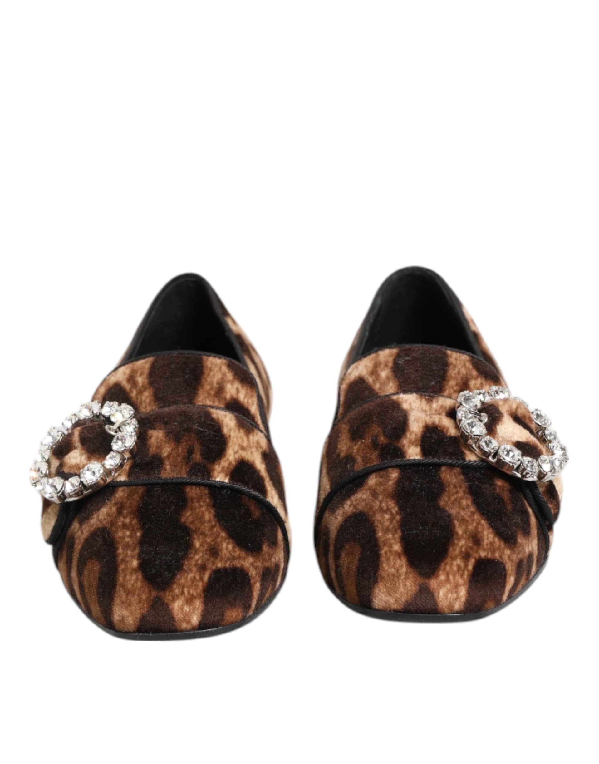 Dolce & Gabbana Brown Leopard Print Crystals Loafers Flats Shoes - Image 3