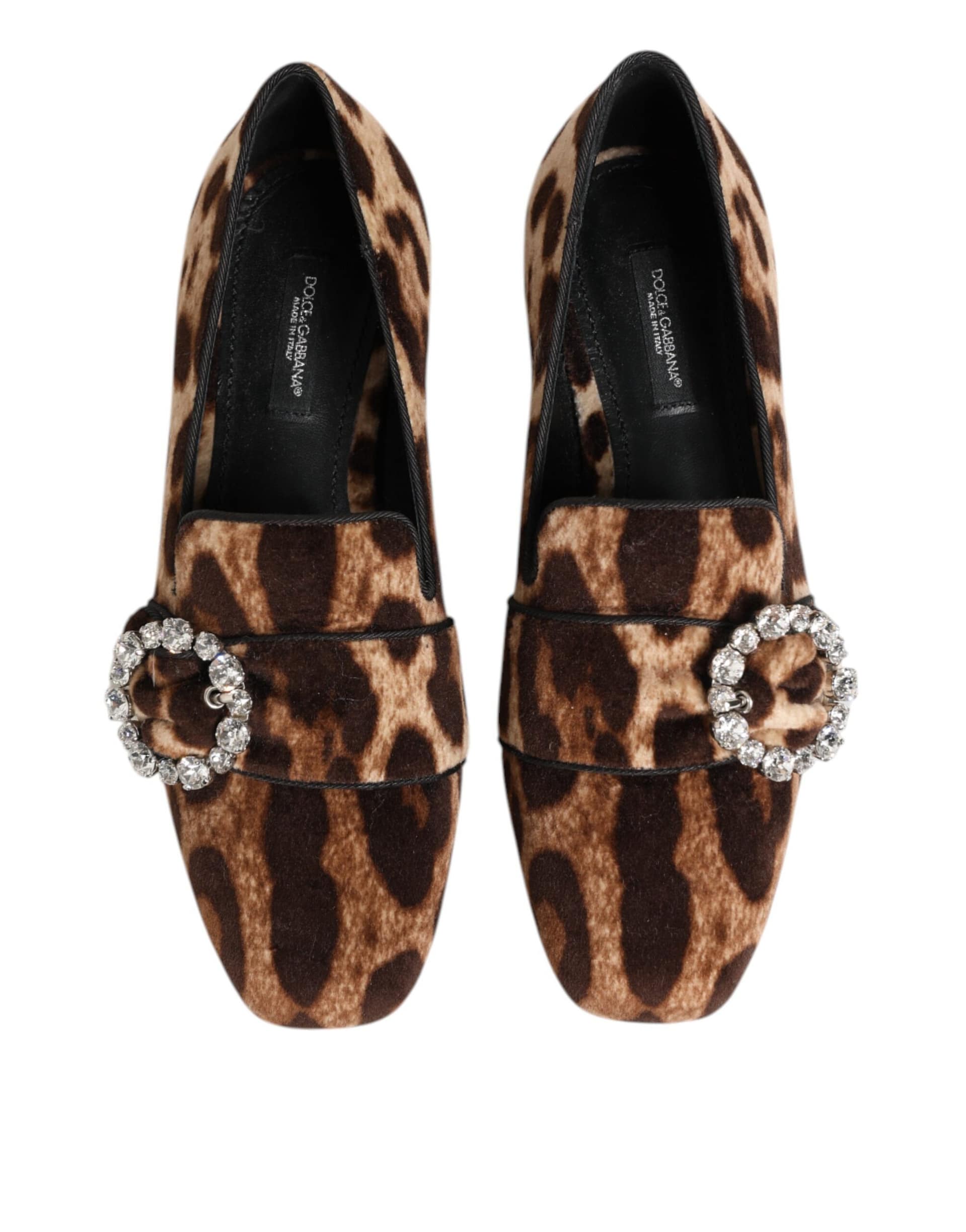 Dolce & Gabbana Brown Leopard Print Crystals Loafers Flats Shoes - Image 4