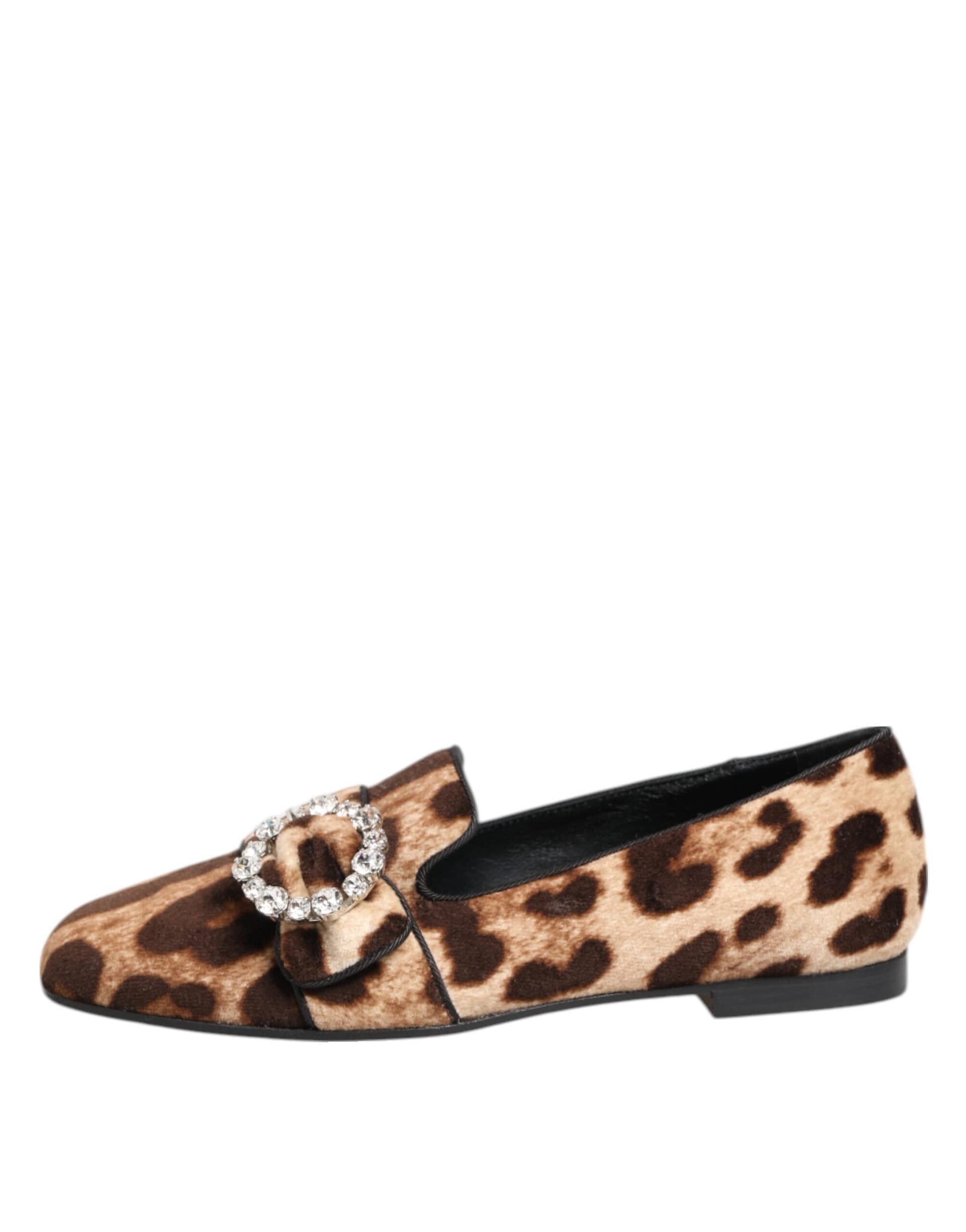 Dolce & Gabbana Brown Leopard Print Crystals Loafers Flats Shoes - Image 7