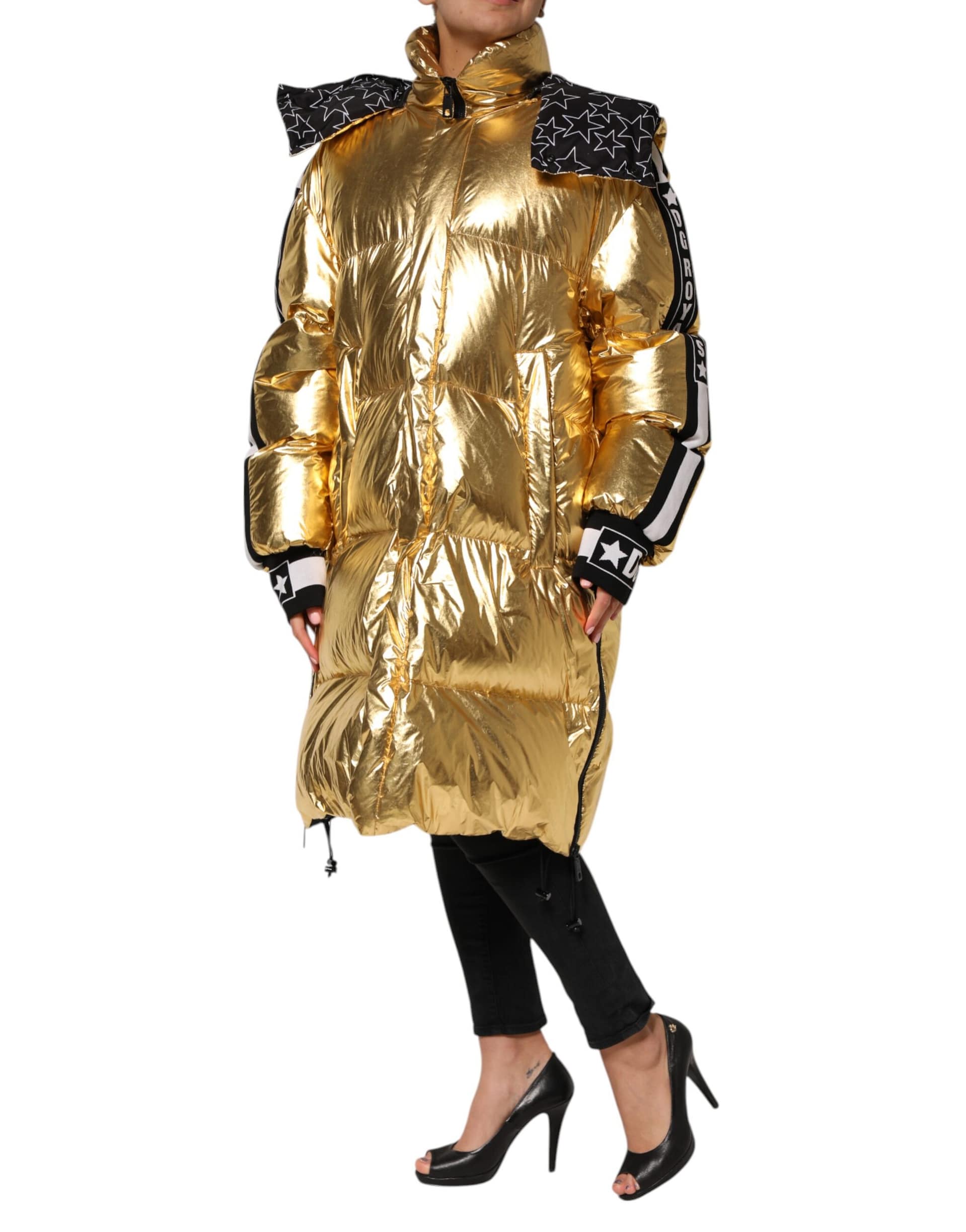 Dolce & Gabbana Gold Hooded Puffer Quilted Full Zip Jacket - Image 3
