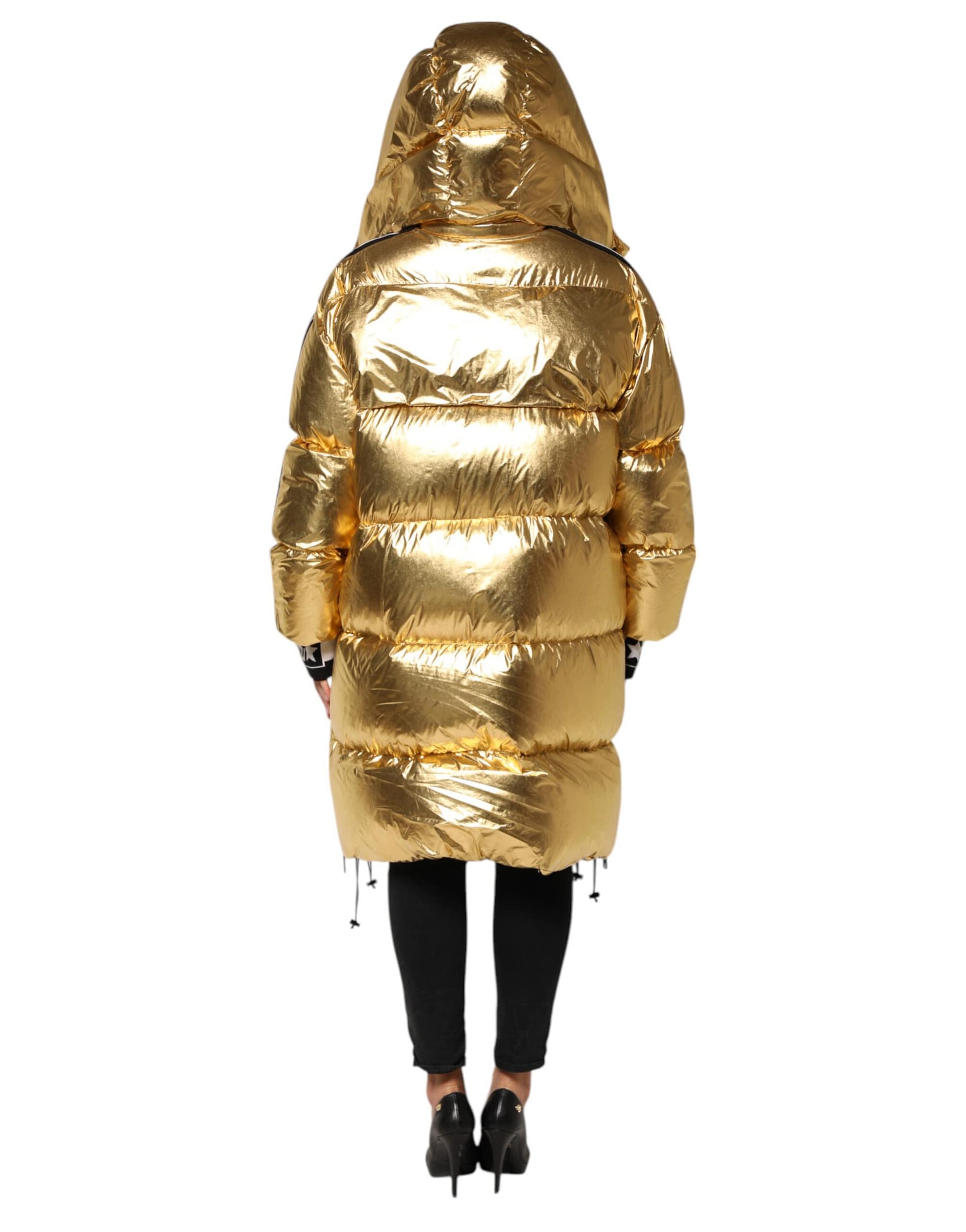 Dolce & Gabbana Gold Hooded Puffer Quilted Full Zip Jacket - Image 4