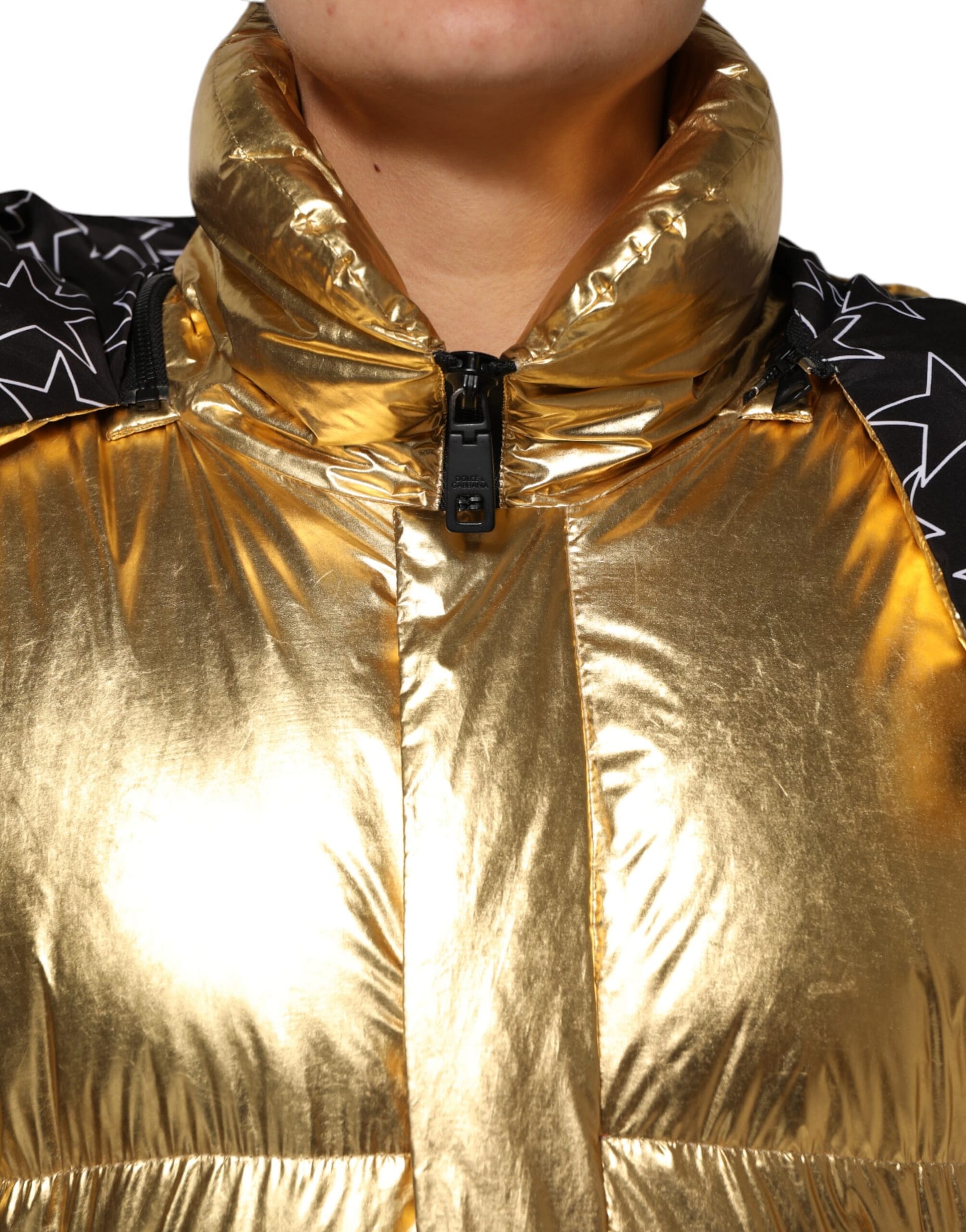 Dolce & Gabbana Gold Hooded Puffer Quilted Full Zip Jacket - Image 5