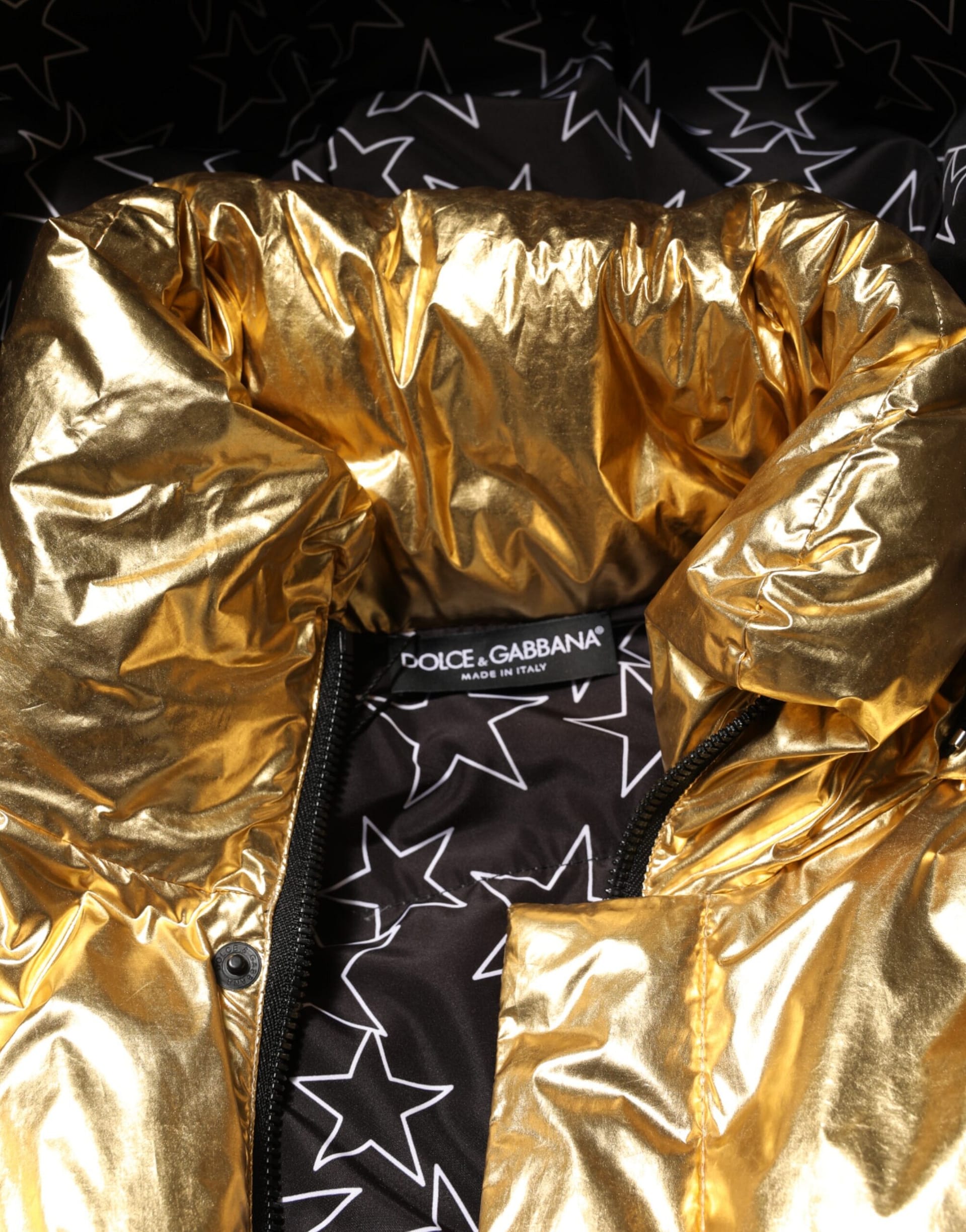 Dolce & Gabbana Gold Hooded Puffer Quilted Full Zip Jacket - Image 7