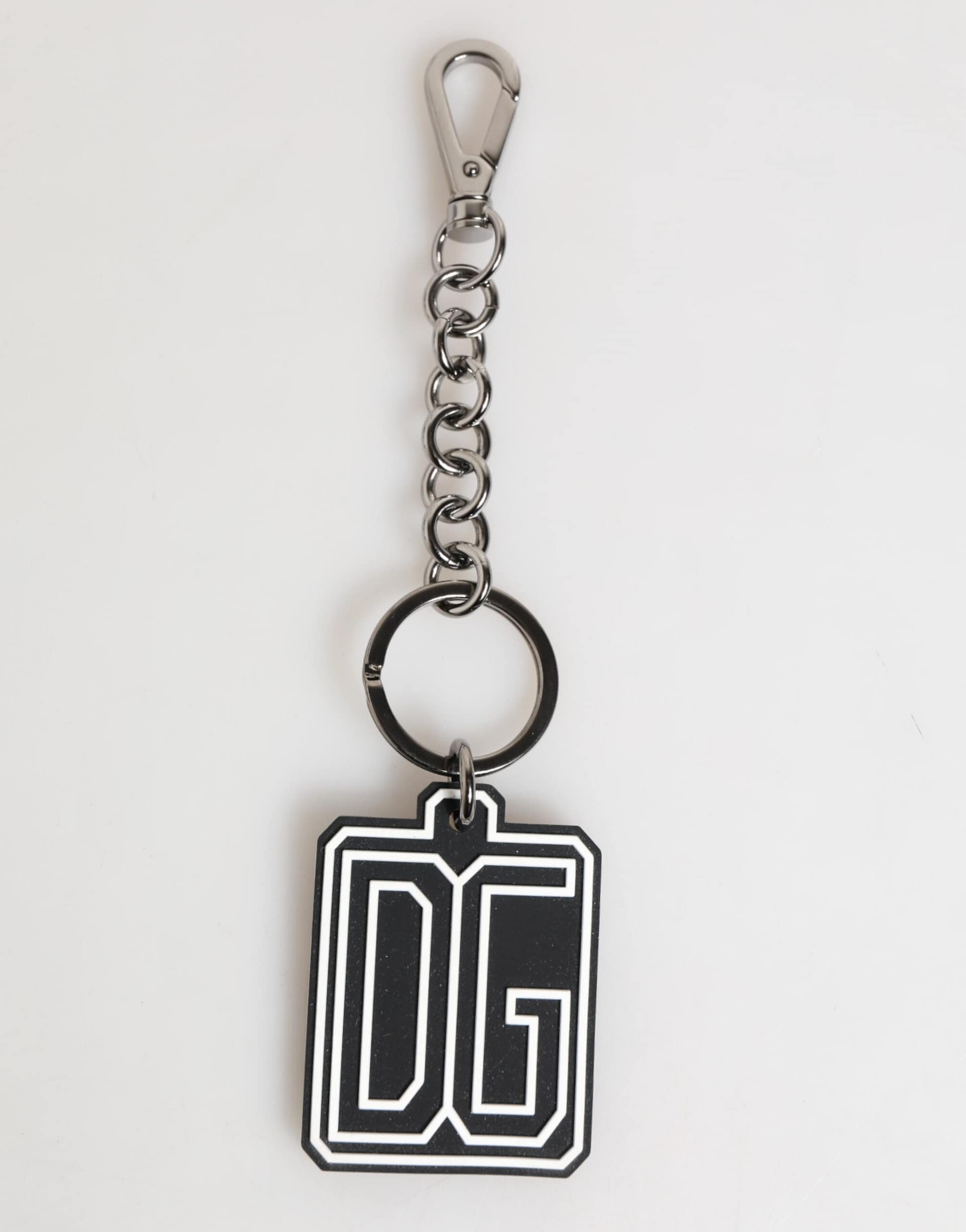 Dolce & Gabbana Black White DG Rubber Logo Silver Men Keychain Keyring - Image 2