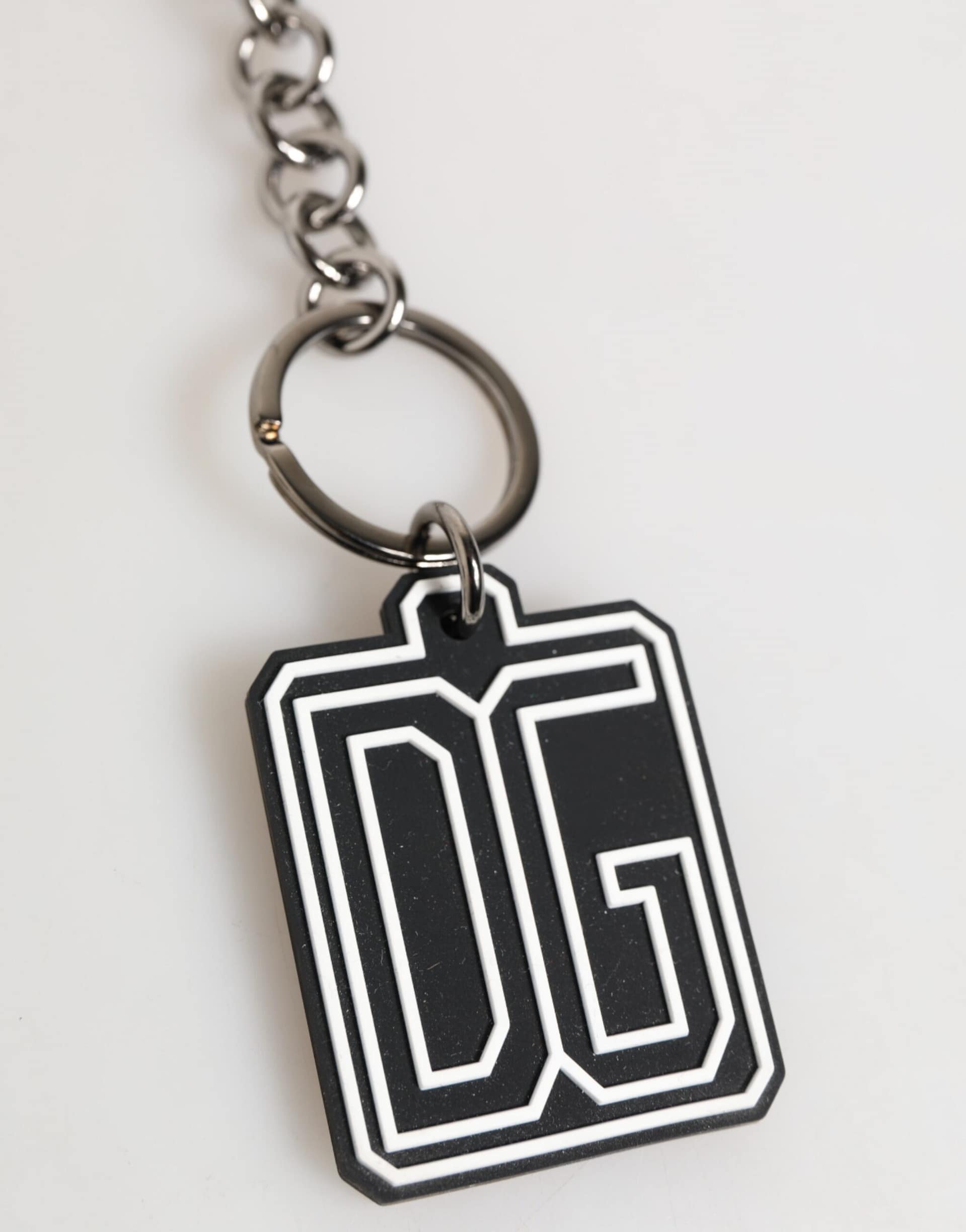 Dolce & Gabbana Black White DG Rubber Logo Silver Men Keychain Keyring - Image 3