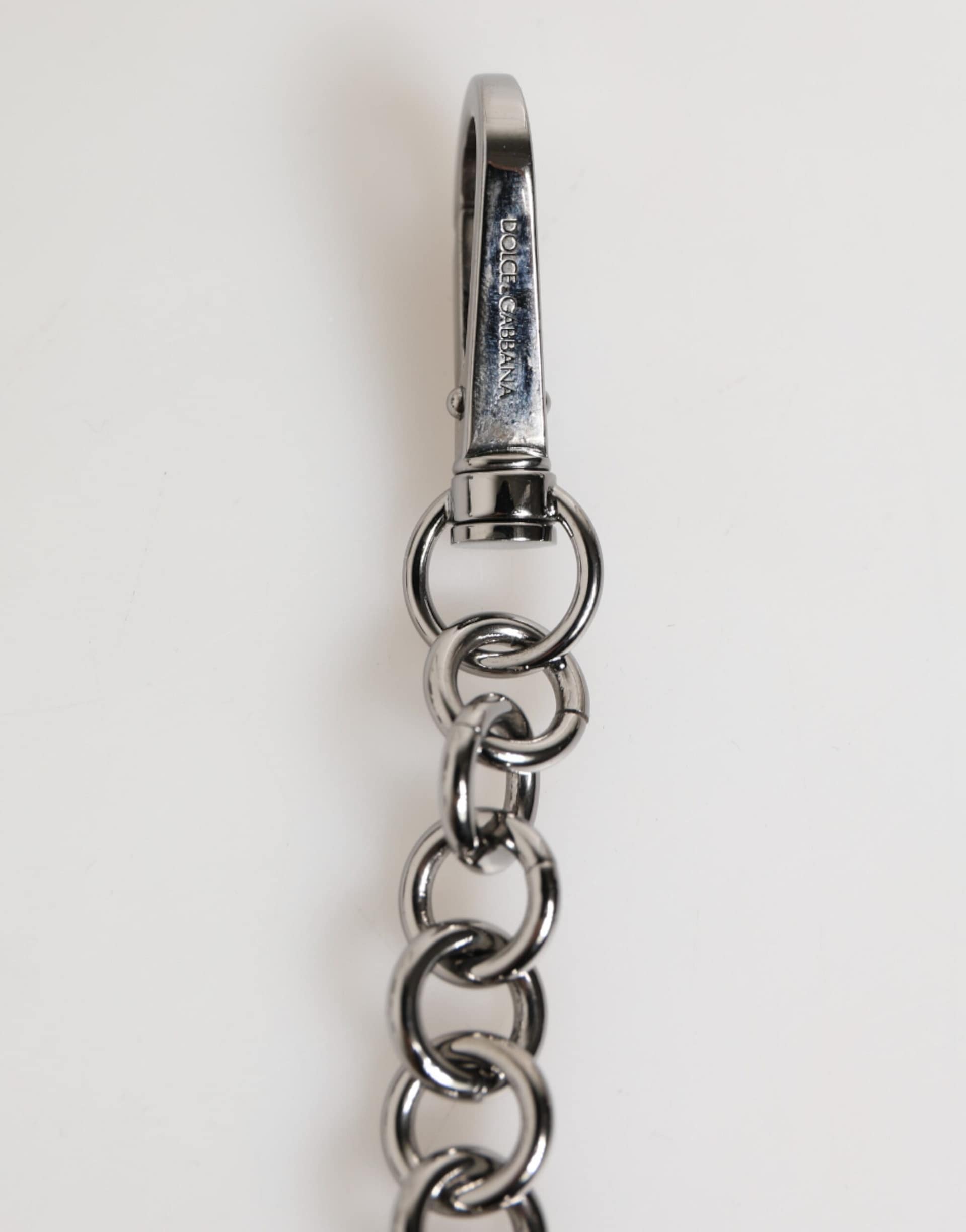 Dolce & Gabbana Black White DG Rubber Logo Silver Men Keychain Keyring - Image 5
