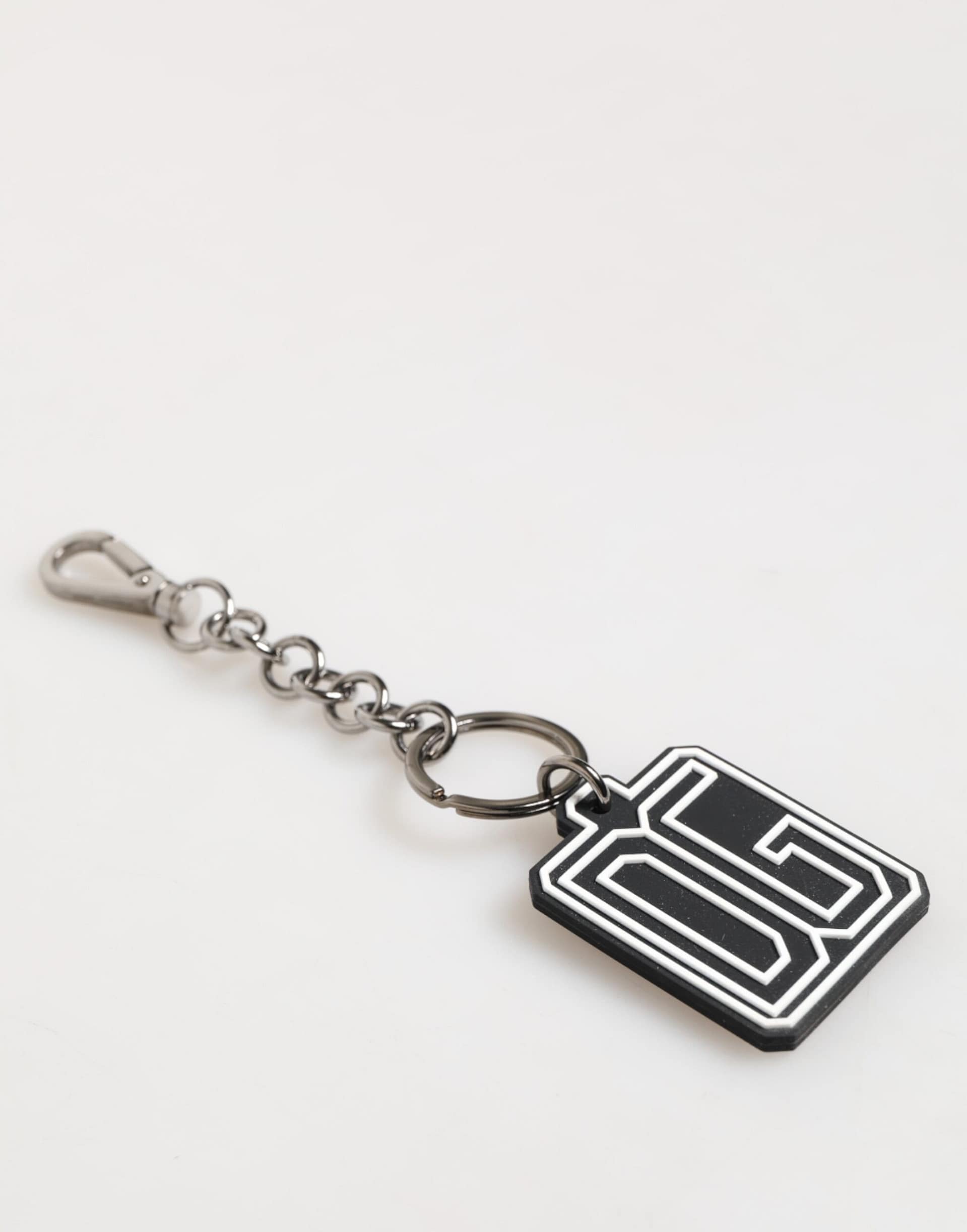 Dolce & Gabbana Black White DG Rubber Logo Silver Men Keychain Keyring - Image 6