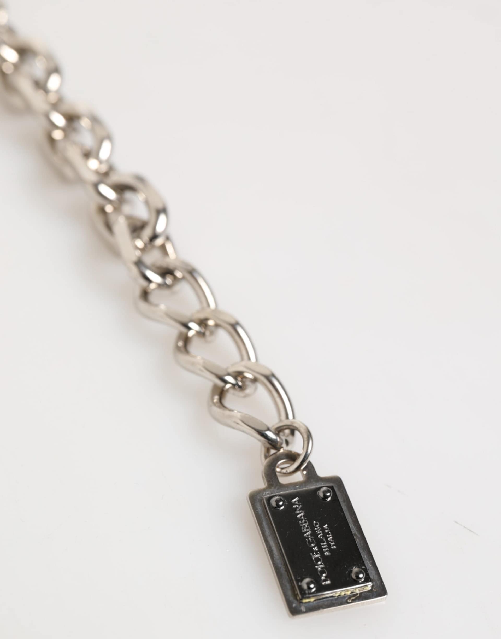 Dolce & Gabbana Silver Chain Brass Beaded Lobster Clasp Logo Men Bracelet - Image 4