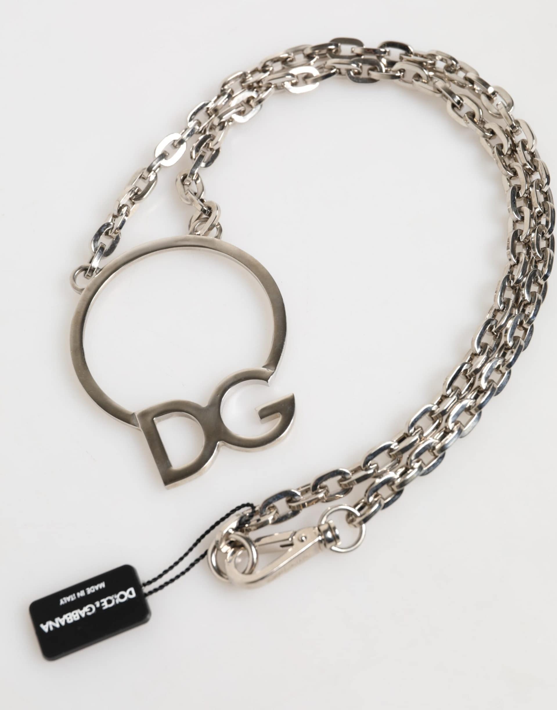 Dolce & Gabbana Silver Tone Brass Chain DG Logo Pendant Men Necklace - Image 5
