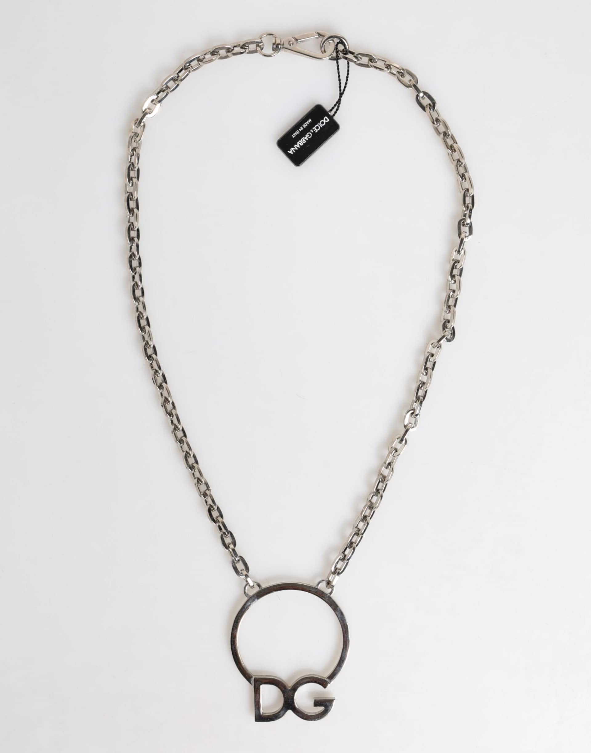 Dolce & Gabbana Silver Tone Brass Chain DG Logo Pendant Men Necklace - Image 2