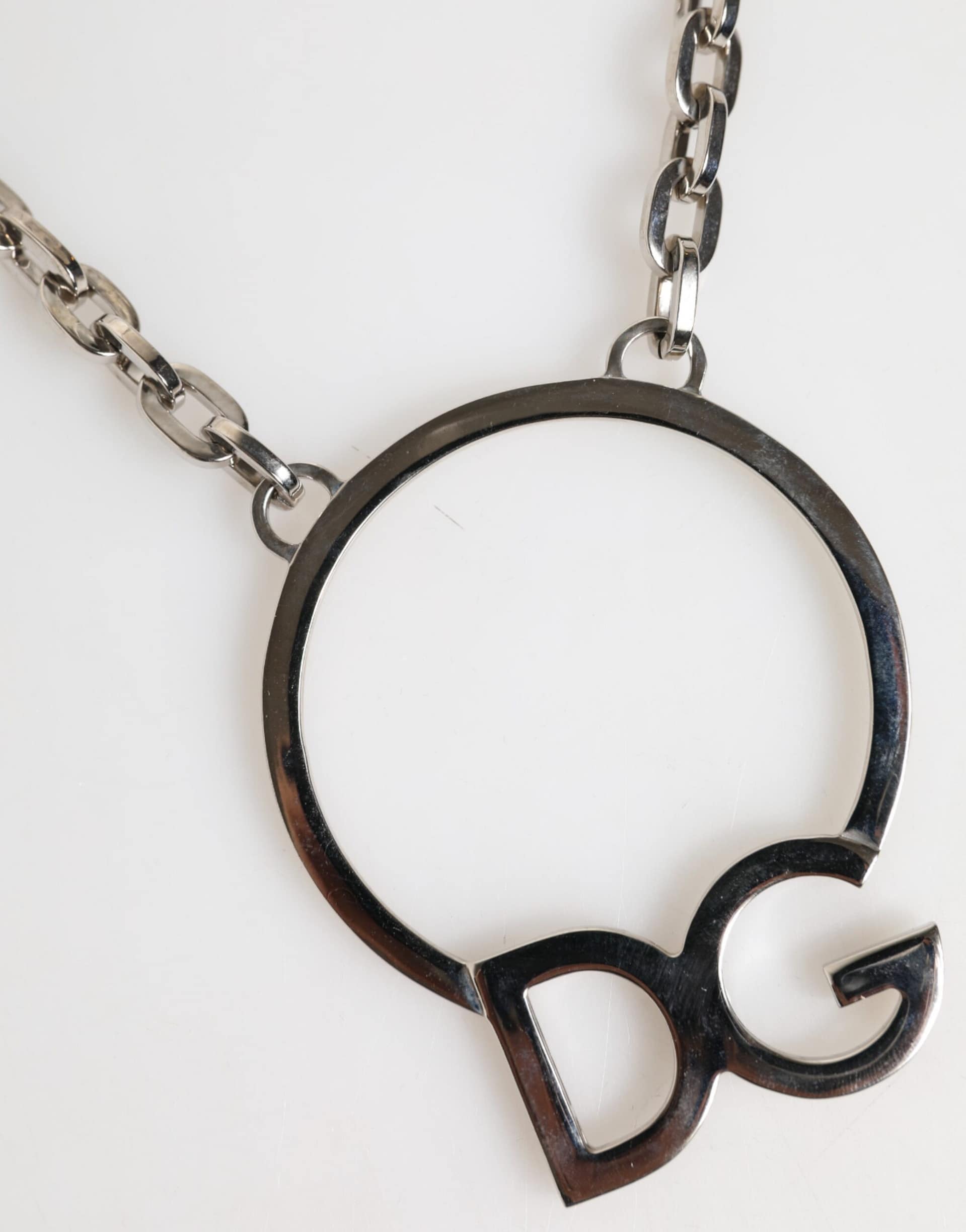 Dolce & Gabbana Silver Tone Brass Chain DG Logo Pendant Men Necklace - Image 3