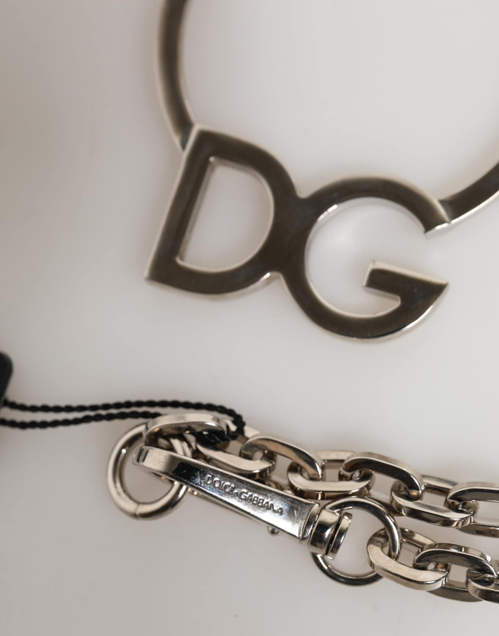Dolce & Gabbana Silver Tone Brass Chain DG Logo Pendant Men Necklace - Image 4