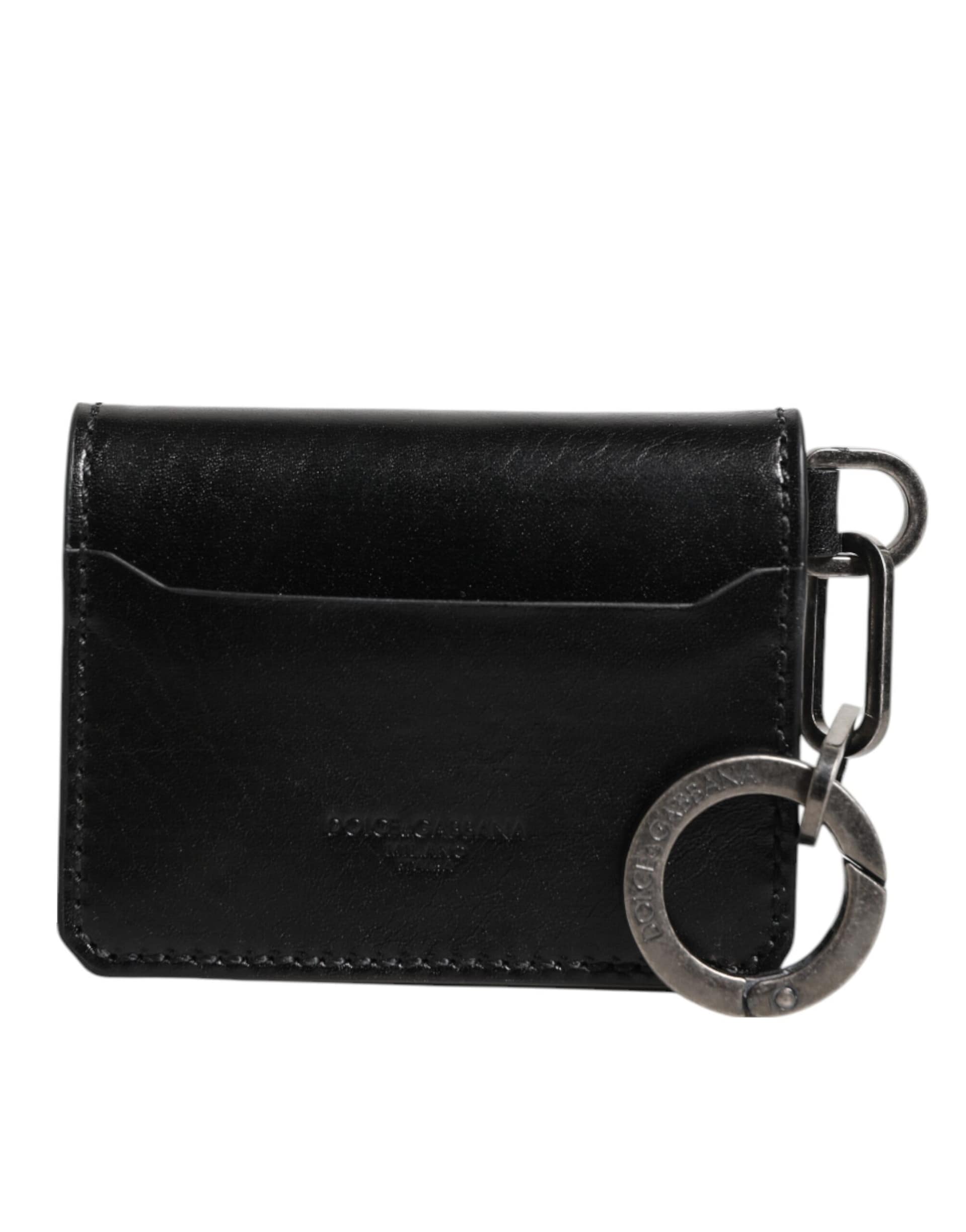 Dolce & Gabbana Wallet Black Leather Logo Embossed Key Chain Card Holder Wallet - Image 2