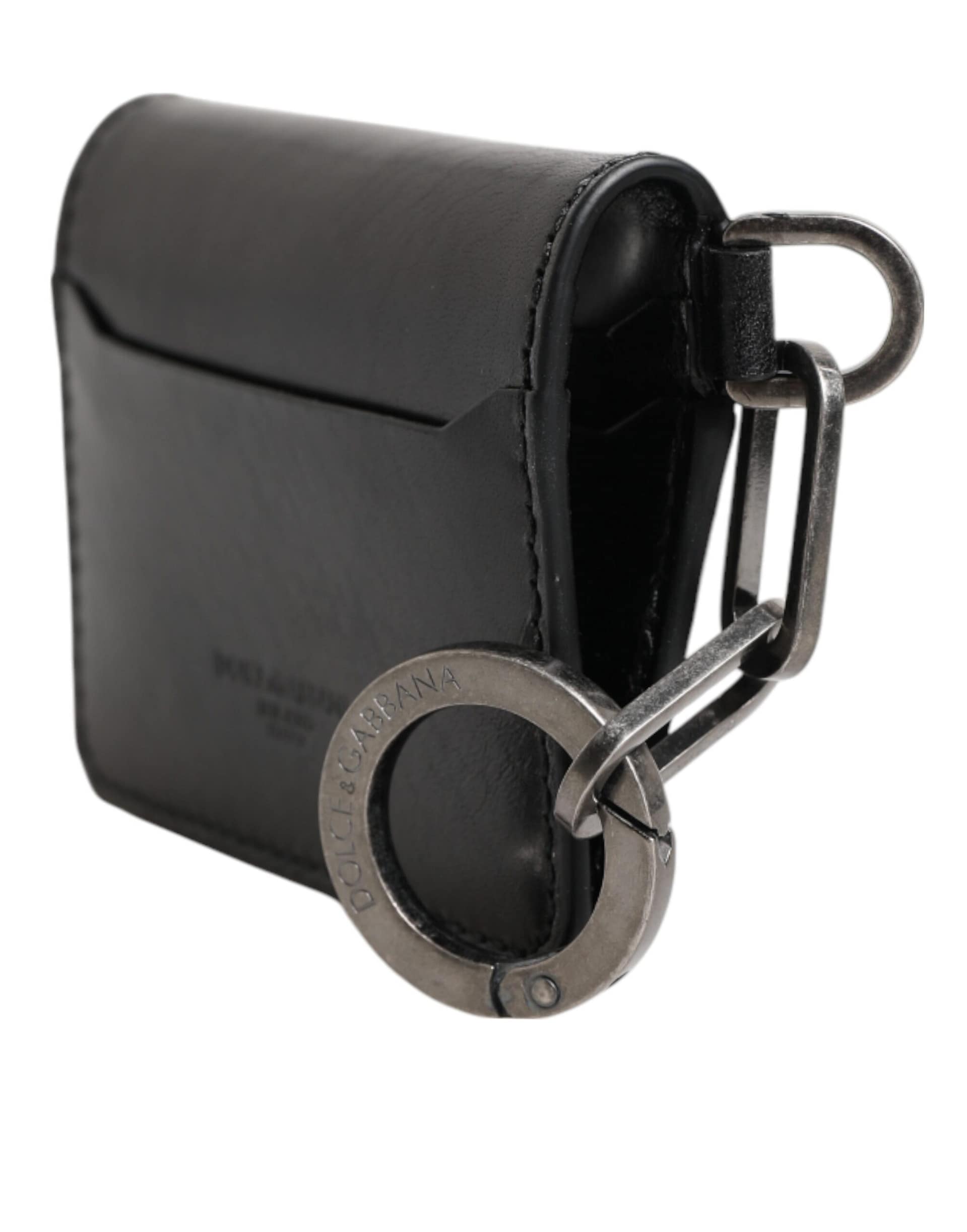 Dolce & Gabbana Wallet Black Leather Logo Embossed Key Chain Card Holder Wallet - Image 4