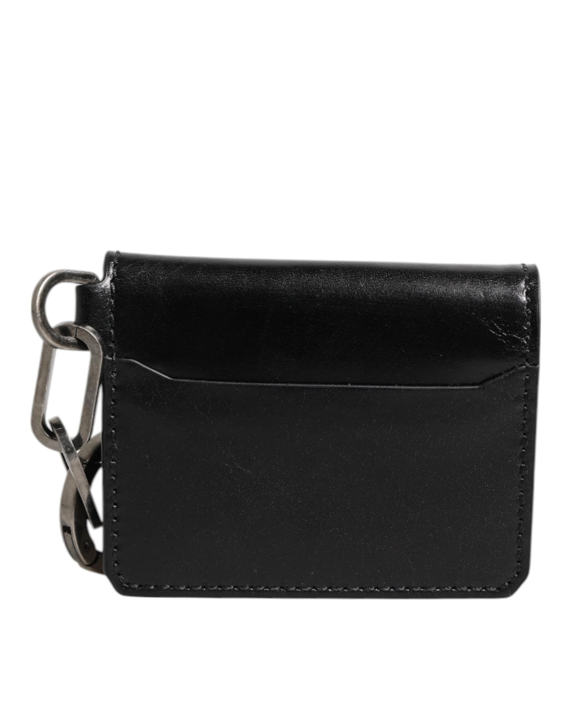 Dolce & Gabbana Wallet Black Leather Logo Embossed Key Chain Card Holder Wallet - Image 5