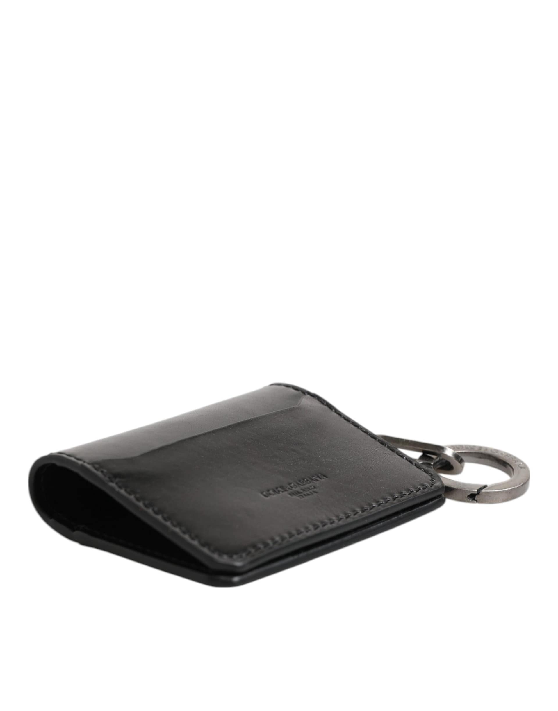 Dolce & Gabbana Wallet Black Leather Logo Embossed Key Chain Card Holder Wallet - Image 6