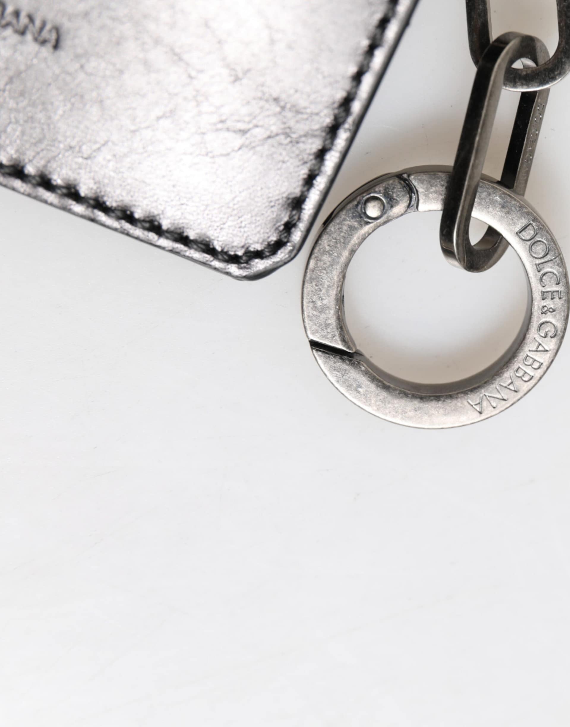 Dolce & Gabbana Wallet Black Leather Logo Embossed Key Chain Card Holder Wallet - Image 7