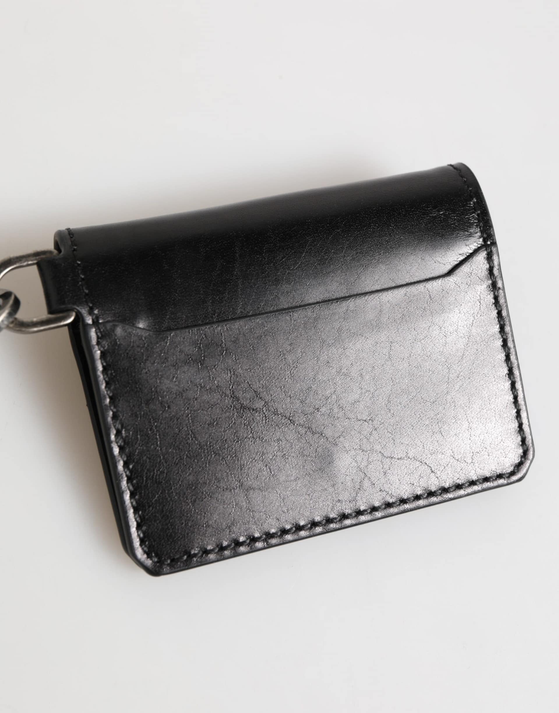 Dolce & Gabbana Wallet Black Leather Logo Embossed Key Chain Card Holder Wallet - Image 8
