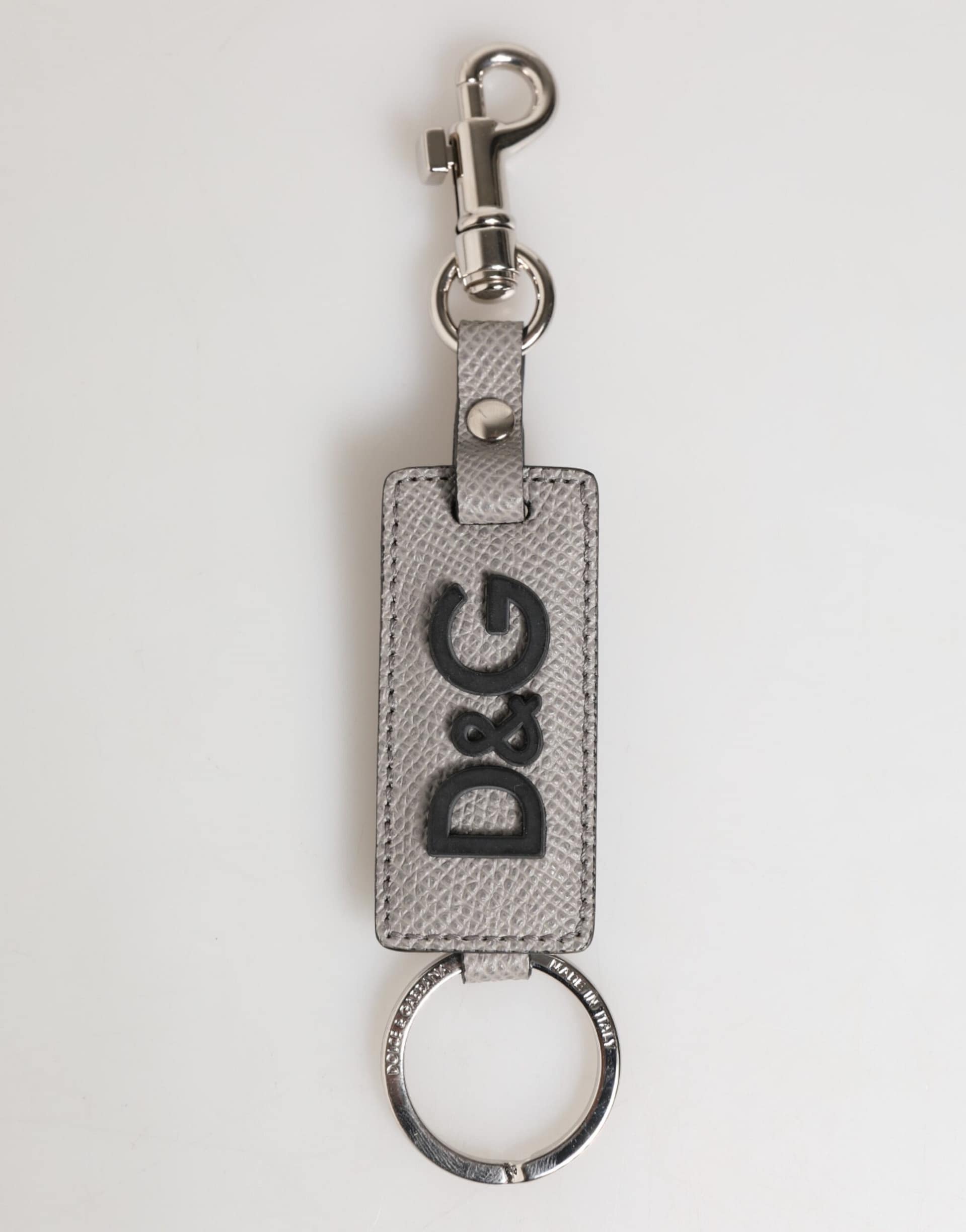 Dolce & Gabbana Gray Leather Logo Metal Ring Keychain Holder Men Keyring - Image 2