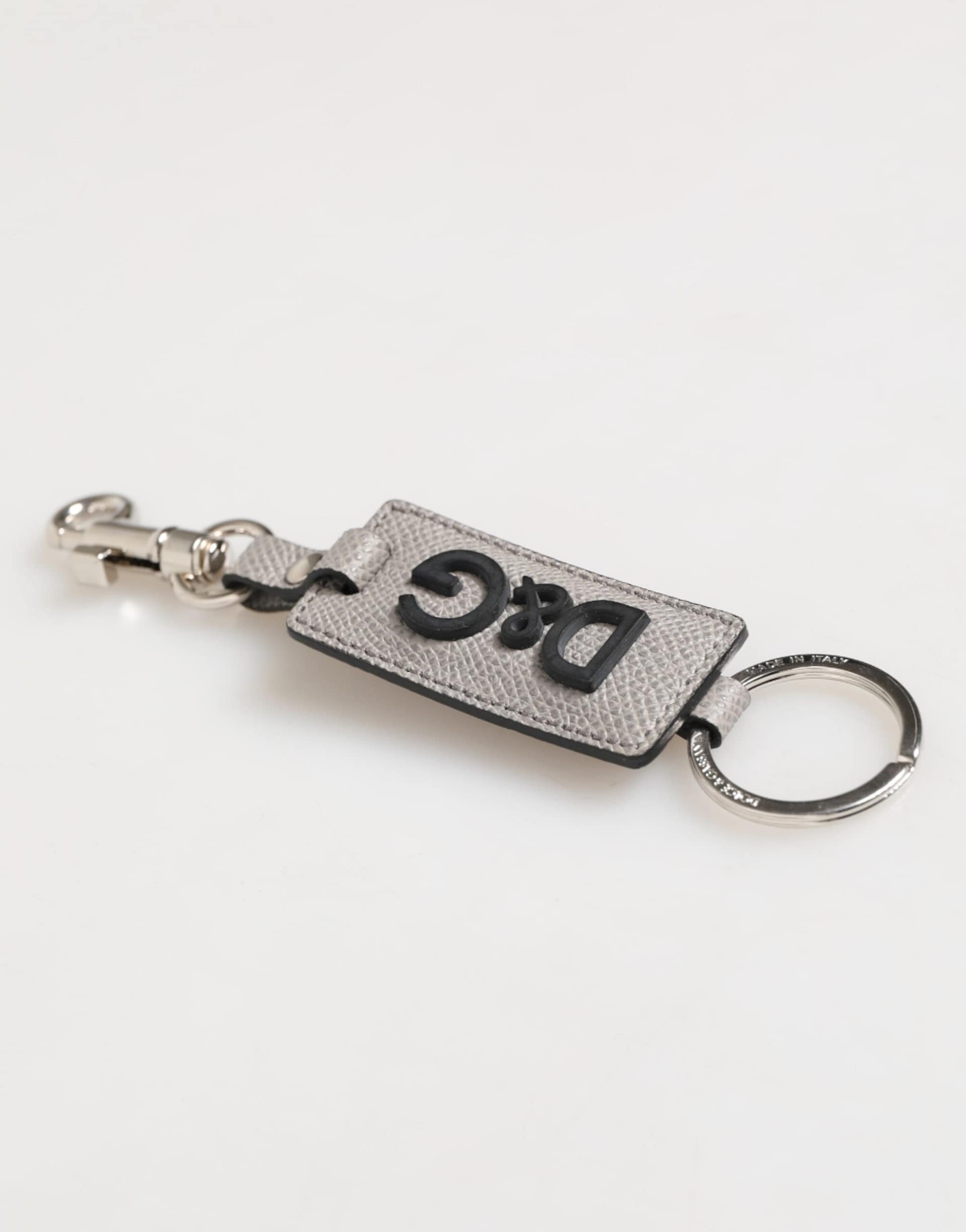 Dolce & Gabbana Gray Leather Logo Metal Ring Keychain Holder Men Keyring - Image 3