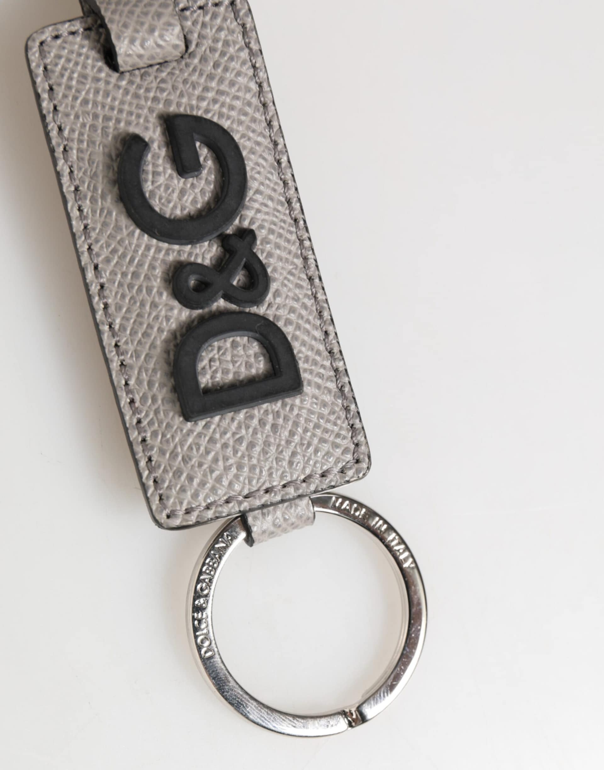 Dolce & Gabbana Gray Leather Logo Metal Ring Keychain Holder Men Keyring - Image 4
