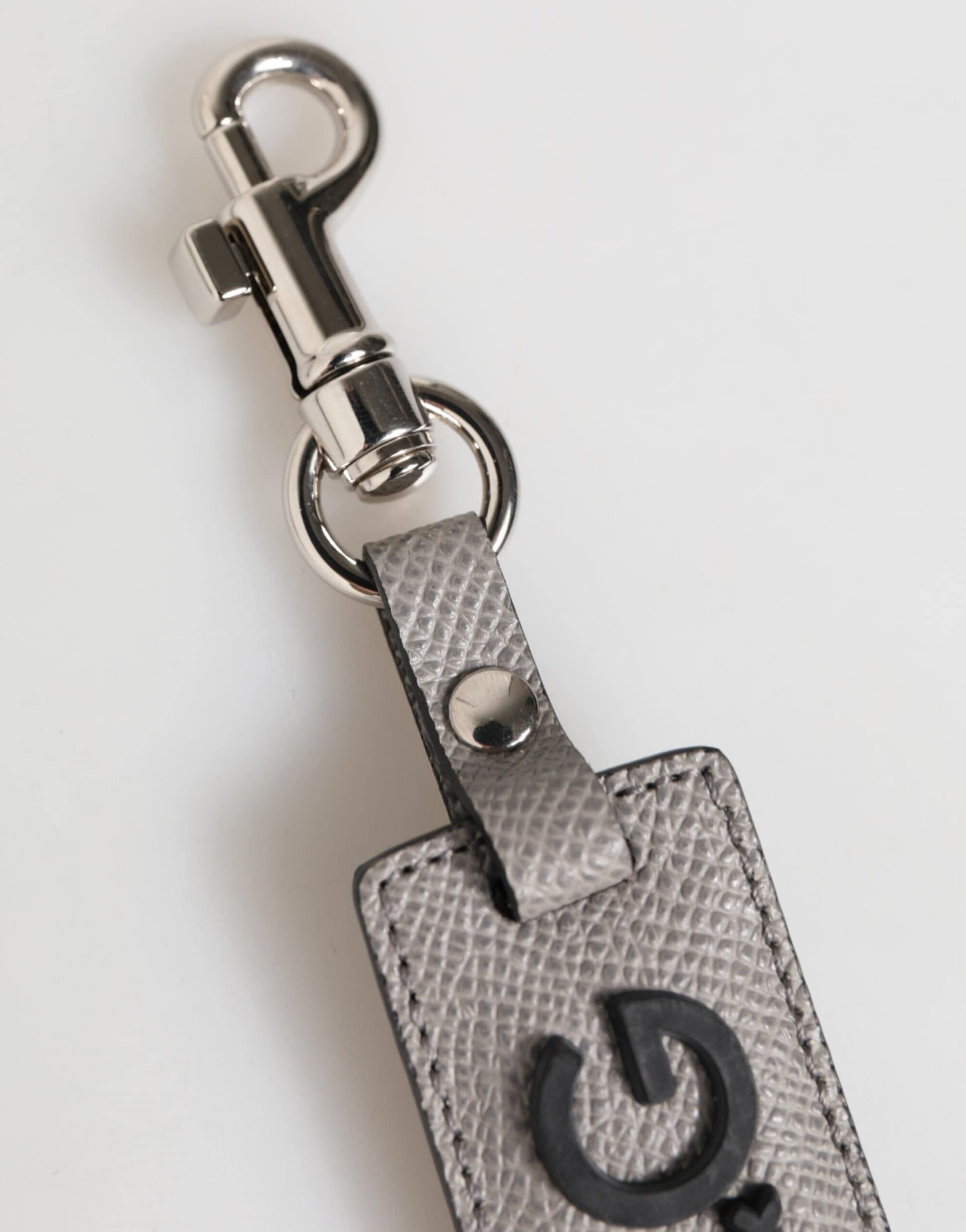 Dolce & Gabbana Gray Leather Logo Metal Ring Keychain Holder Men Keyring - Image 5