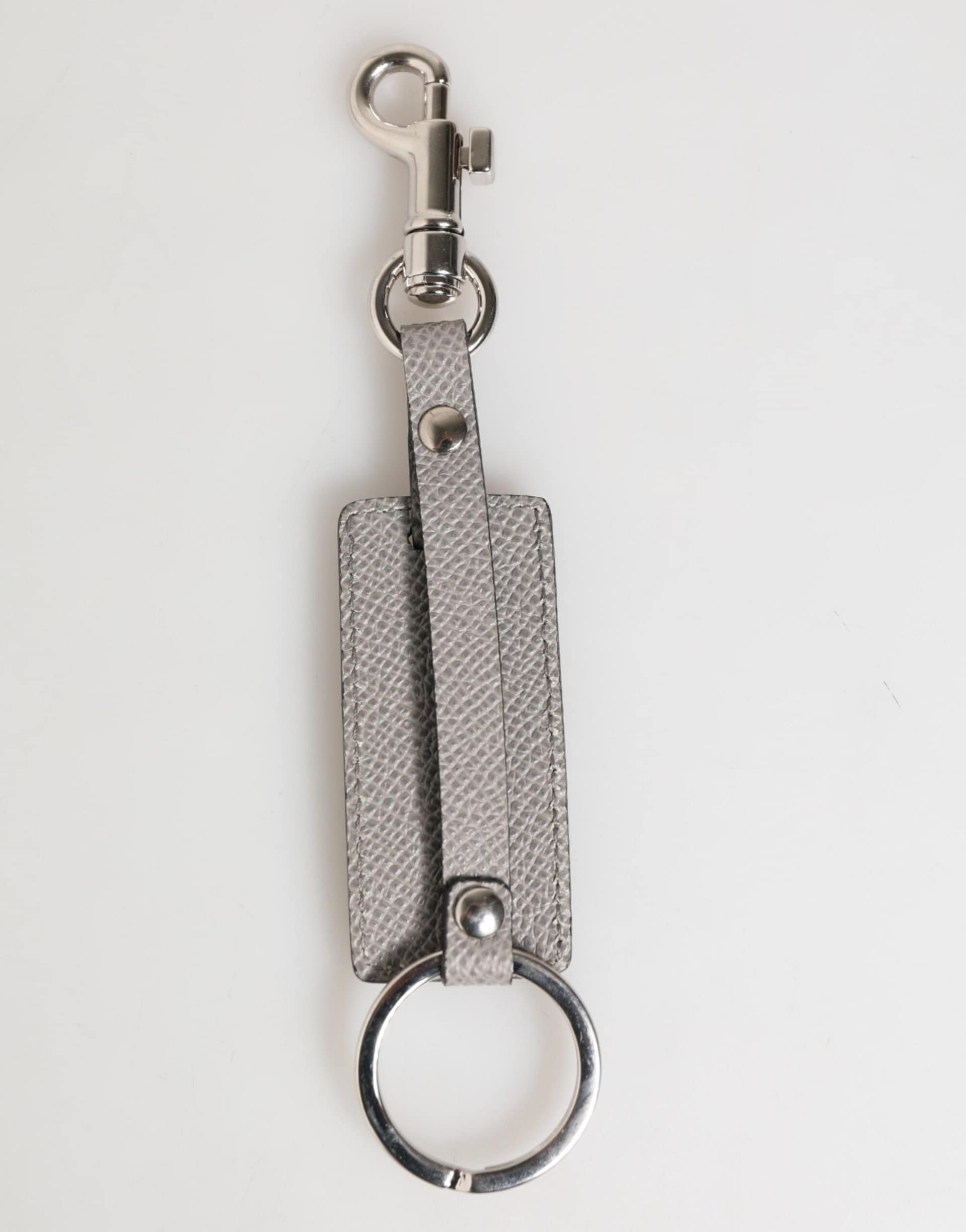 Dolce & Gabbana Gray Leather Logo Metal Ring Keychain Holder Men Keyring - Image 6