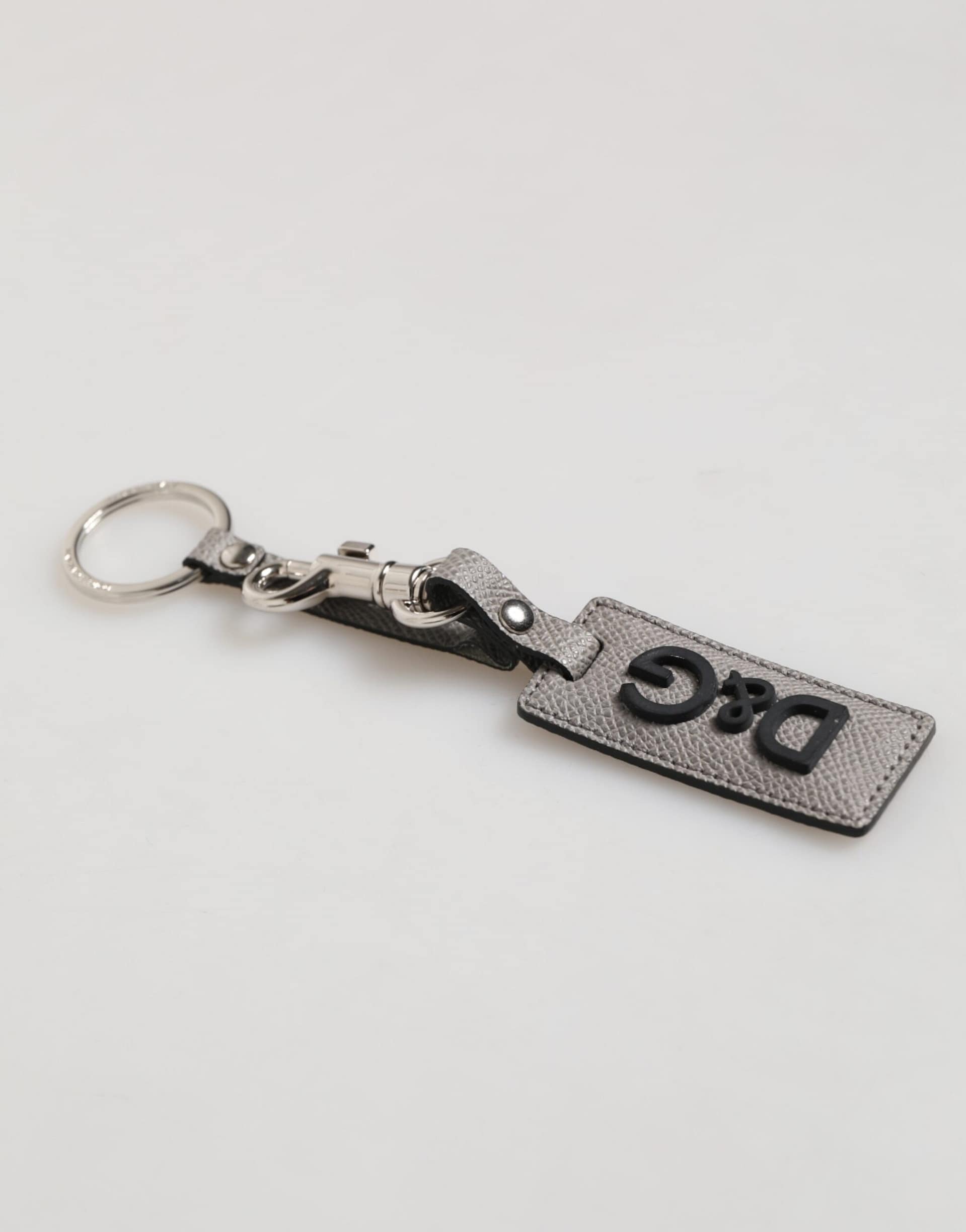 Dolce & Gabbana Gray Leather Logo Metal Ring Keychain Holder Men Keyring - Image 3