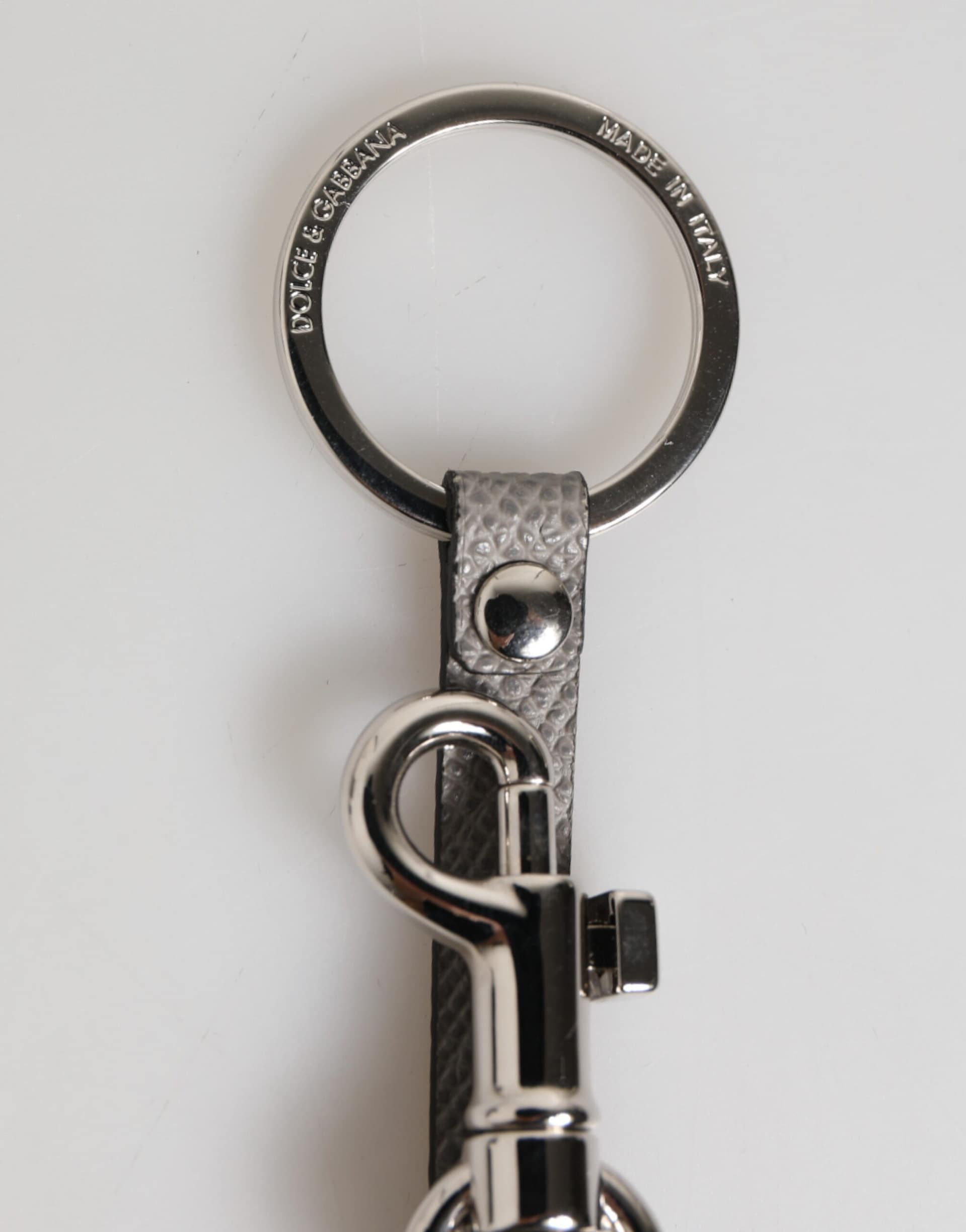 Dolce & Gabbana Gray Leather Logo Metal Ring Keychain Holder Men Keyring - Image 4