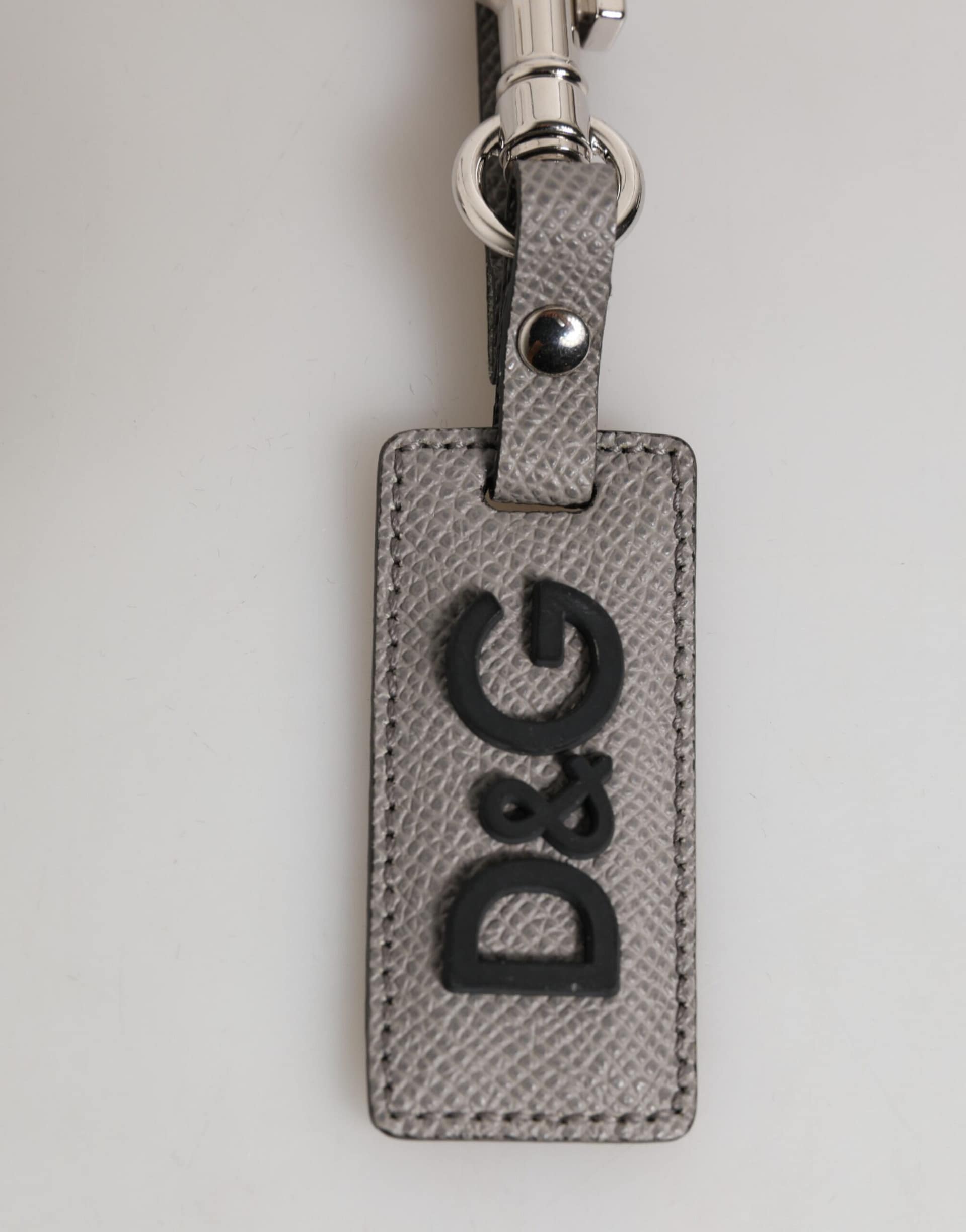 Dolce & Gabbana Gray Leather Logo Metal Ring Keychain Holder Men Keyring - Image 5