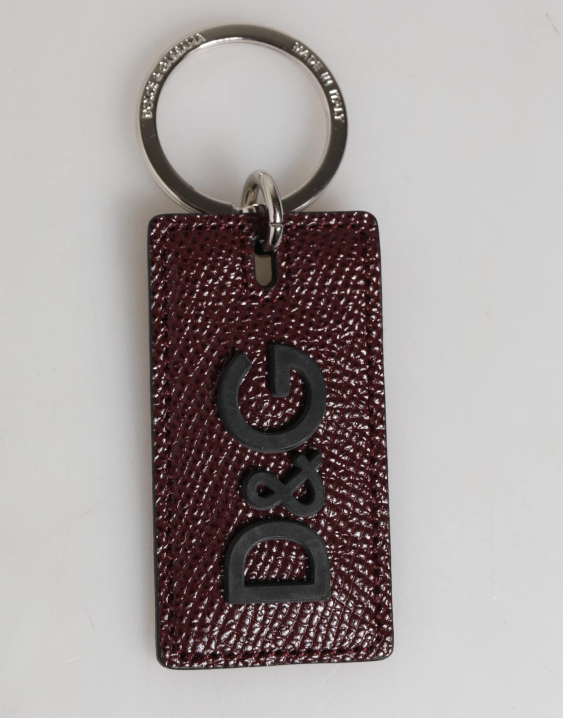 Dolce & Gabbana Bordeaux Leather Logo Metal Ring Men Keychain Keyring
