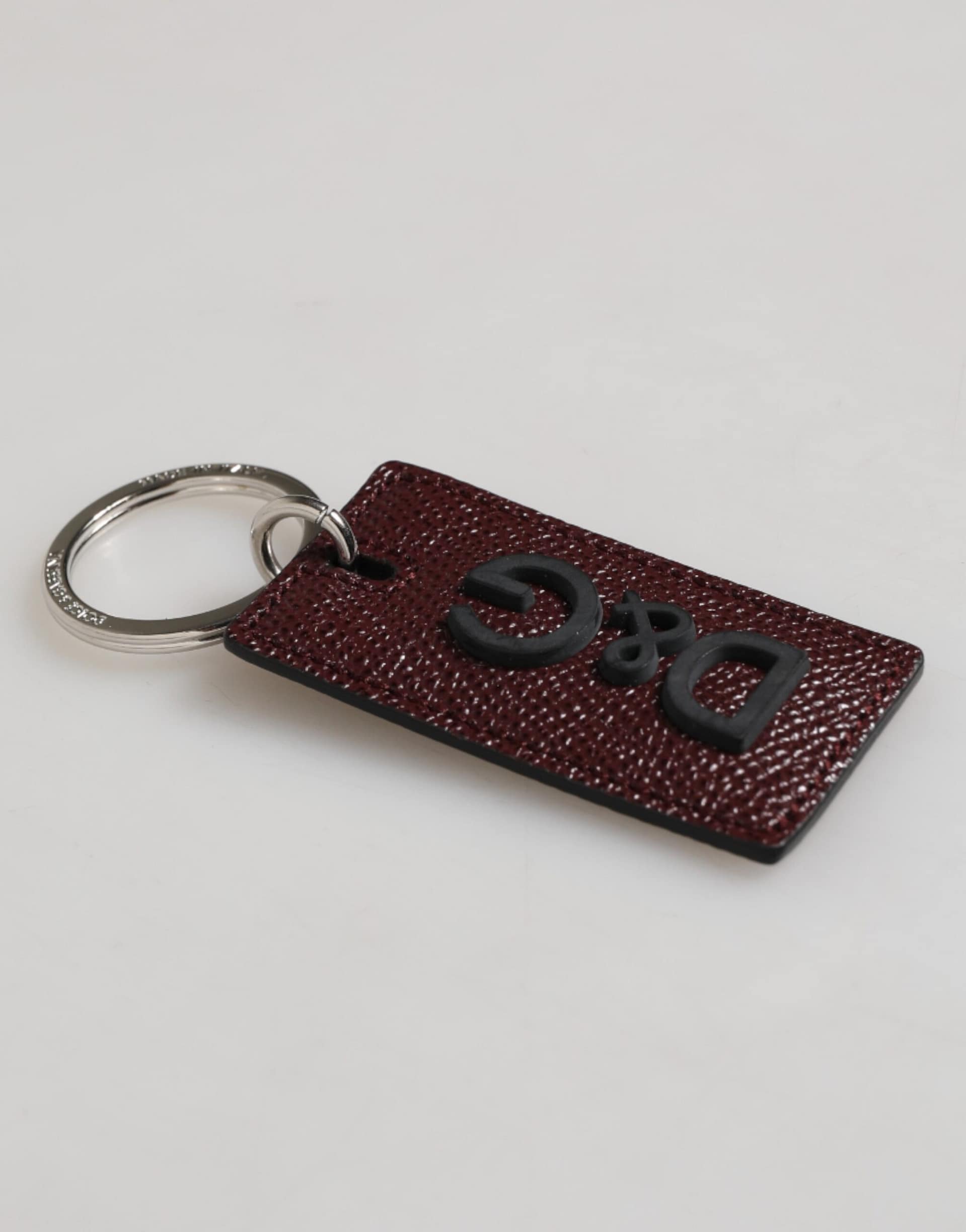 Dolce & Gabbana Bordeaux Leather Logo Metal Ring Men Keychain Keyring - Image 3