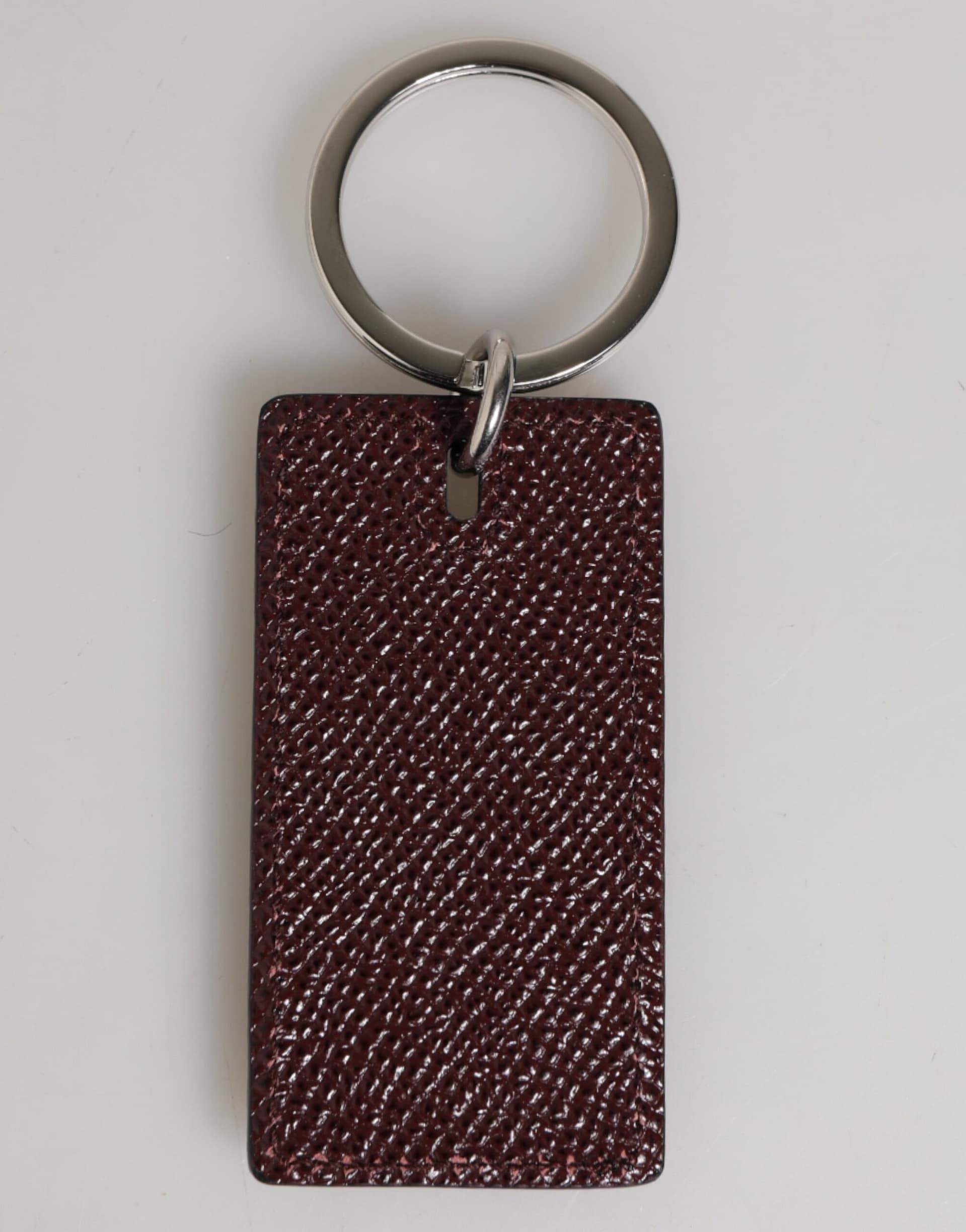 Dolce & Gabbana Bordeaux Leather Logo Metal Ring Men Keychain Keyring - Image 5