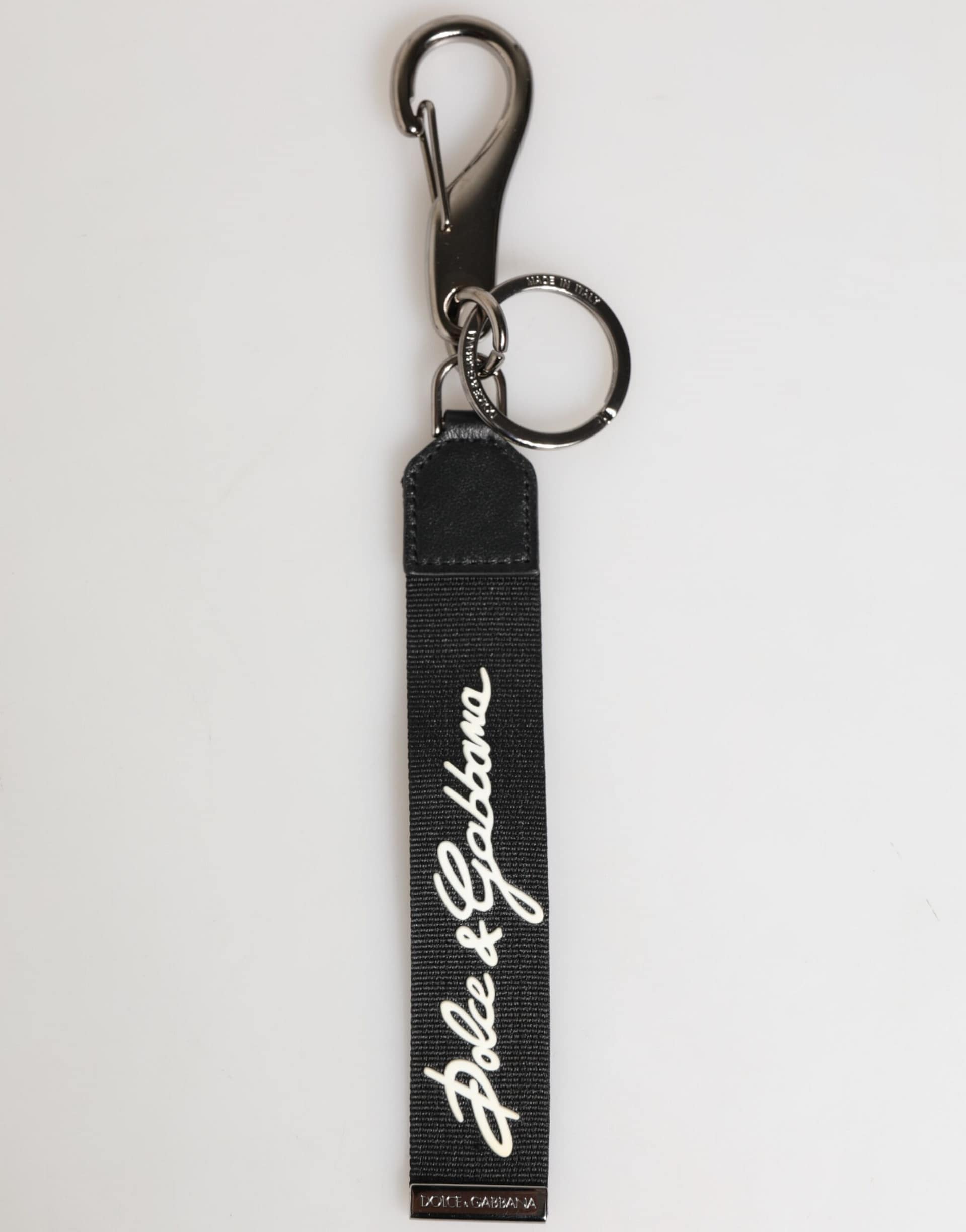 Dolce & Gabbana Black White Polyester DG Logo Silver Men Keychain Keyring - Image 2
