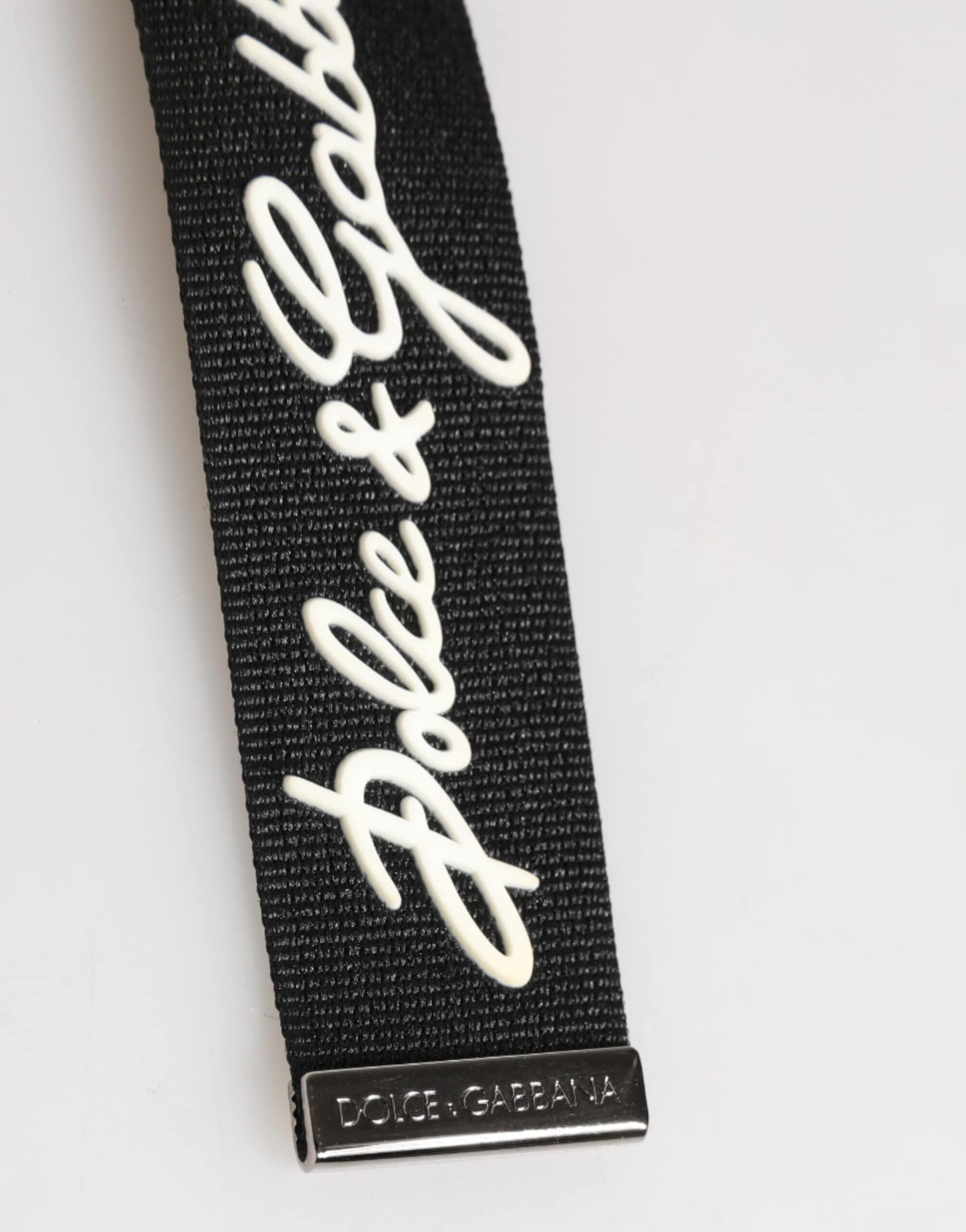 Dolce & Gabbana Black White Polyester DG Logo Silver Men Keychain Keyring - Image 3