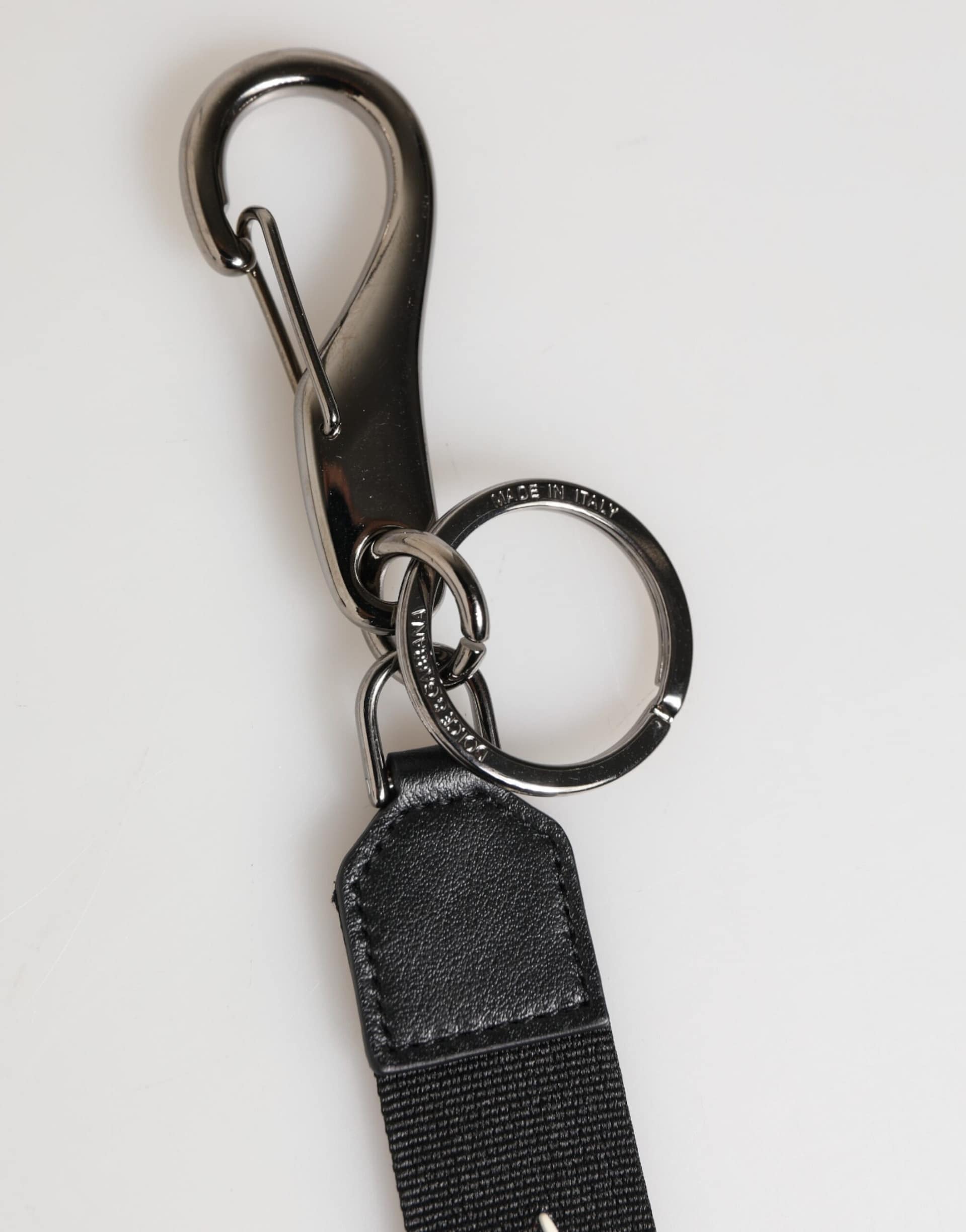 Dolce & Gabbana Black White Polyester DG Logo Silver Men Keychain Keyring - Image 4