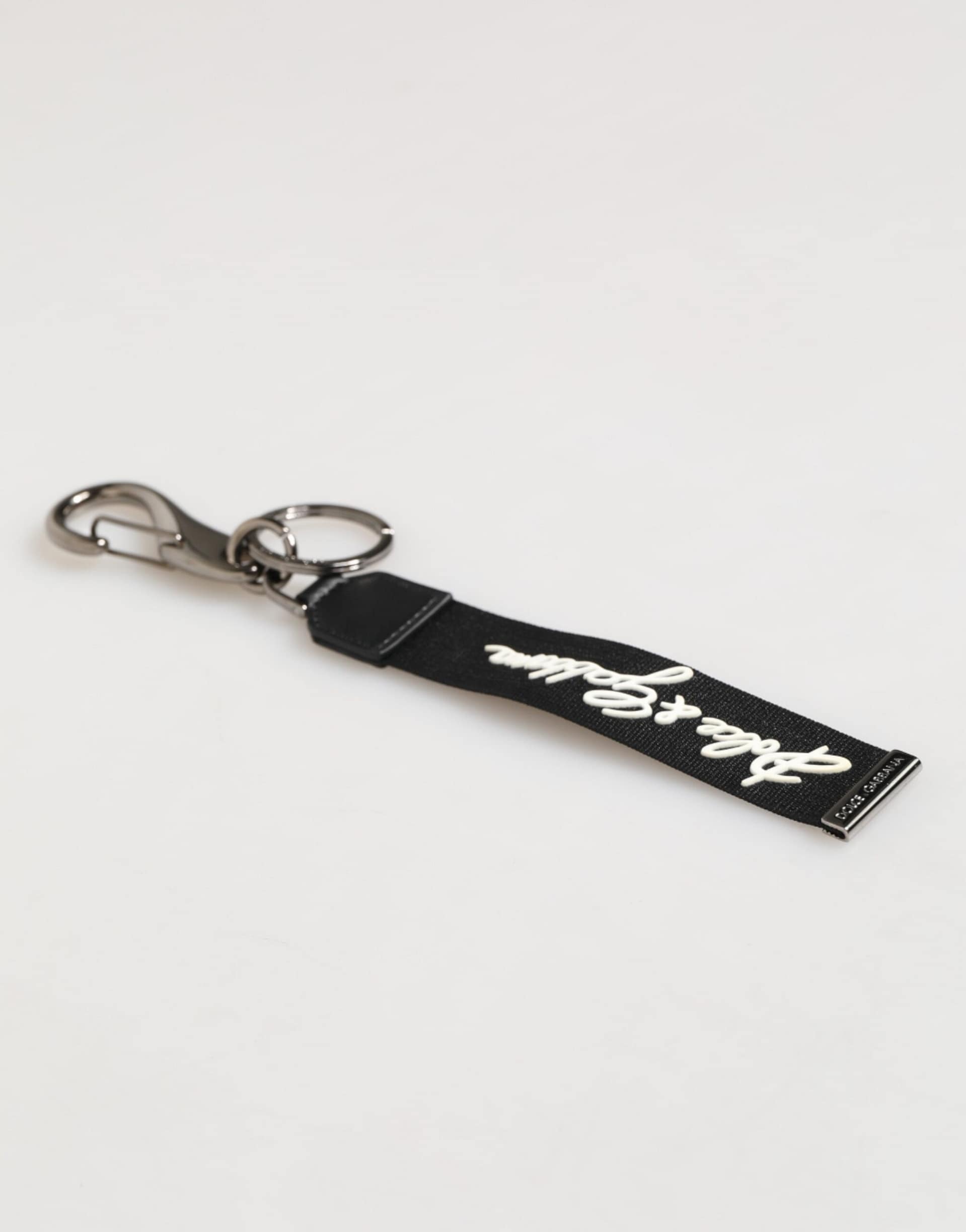 Dolce & Gabbana Black White Polyester DG Logo Silver Men Keychain Keyring - Image 5