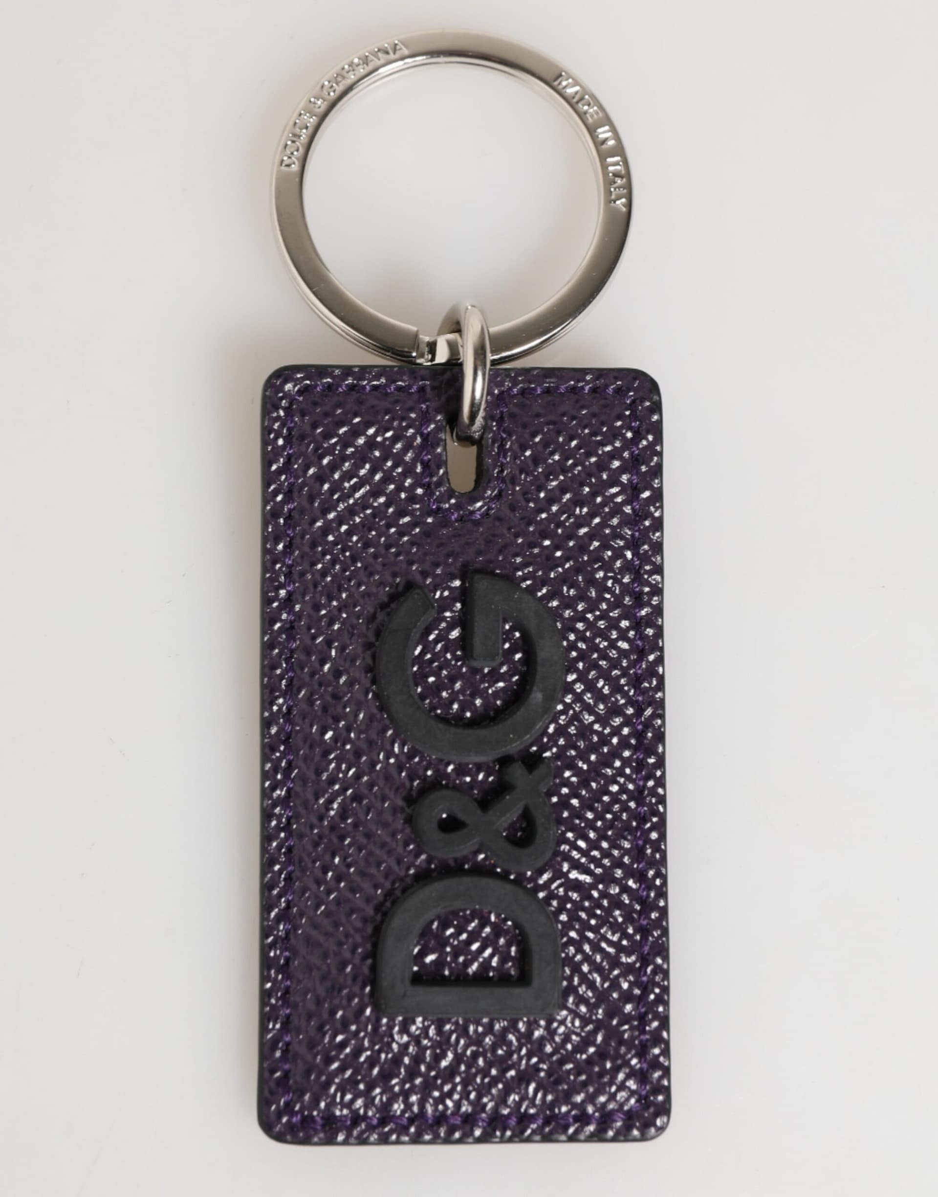 Dolce & Gabbana Violet Leather Logo Metal Ring Men Keychain Keyring - Image 2