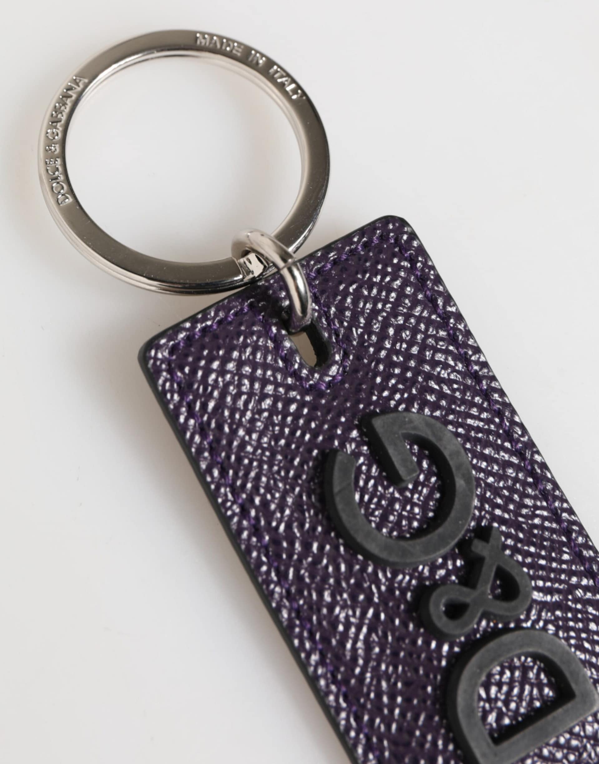 Dolce & Gabbana Violet Leather Logo Metal Ring Men Keychain Keyring - Image 4