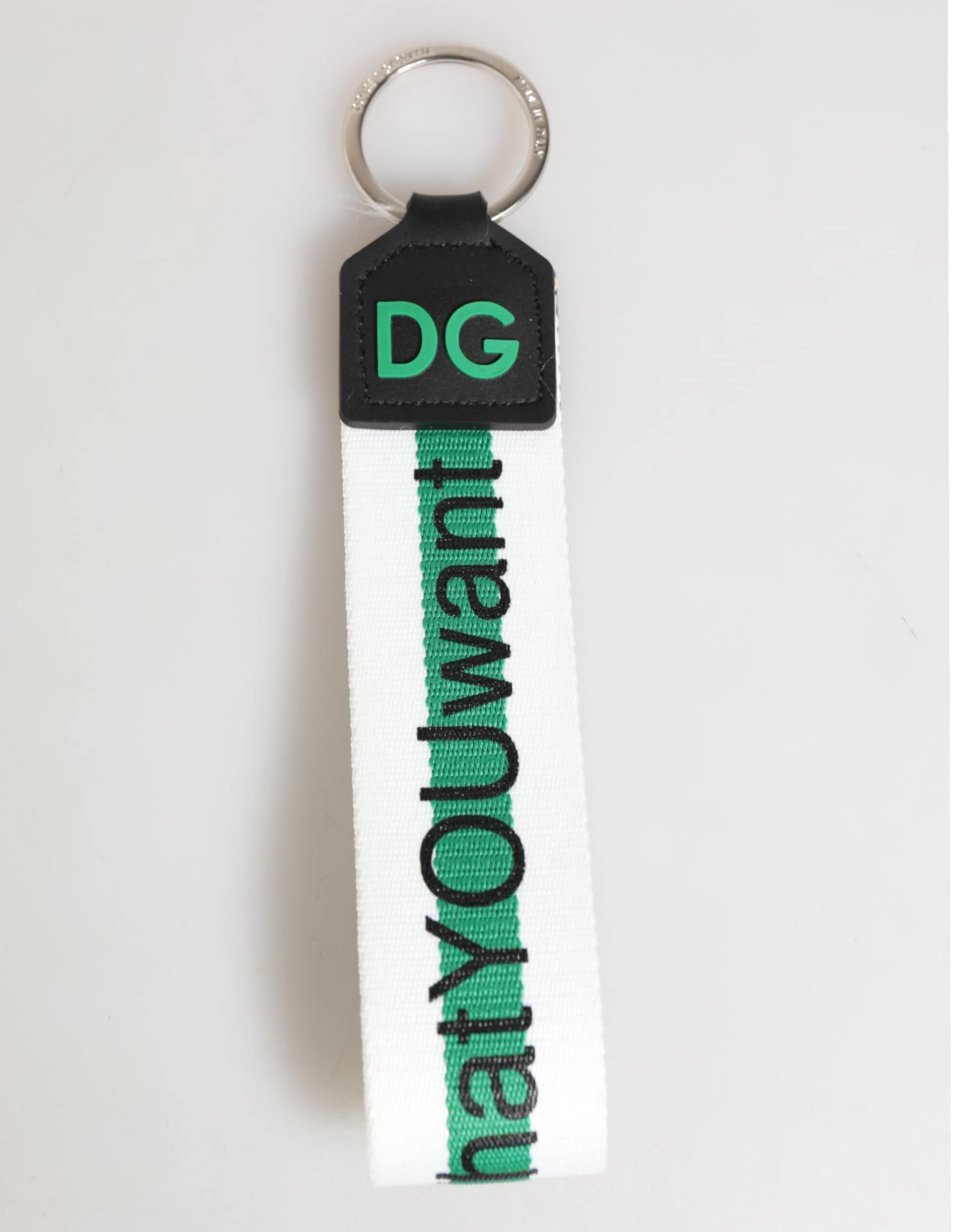 Dolce & Gabbana Green Logo Polyester Silver Brass Holder Keychain Keyring - Image 2