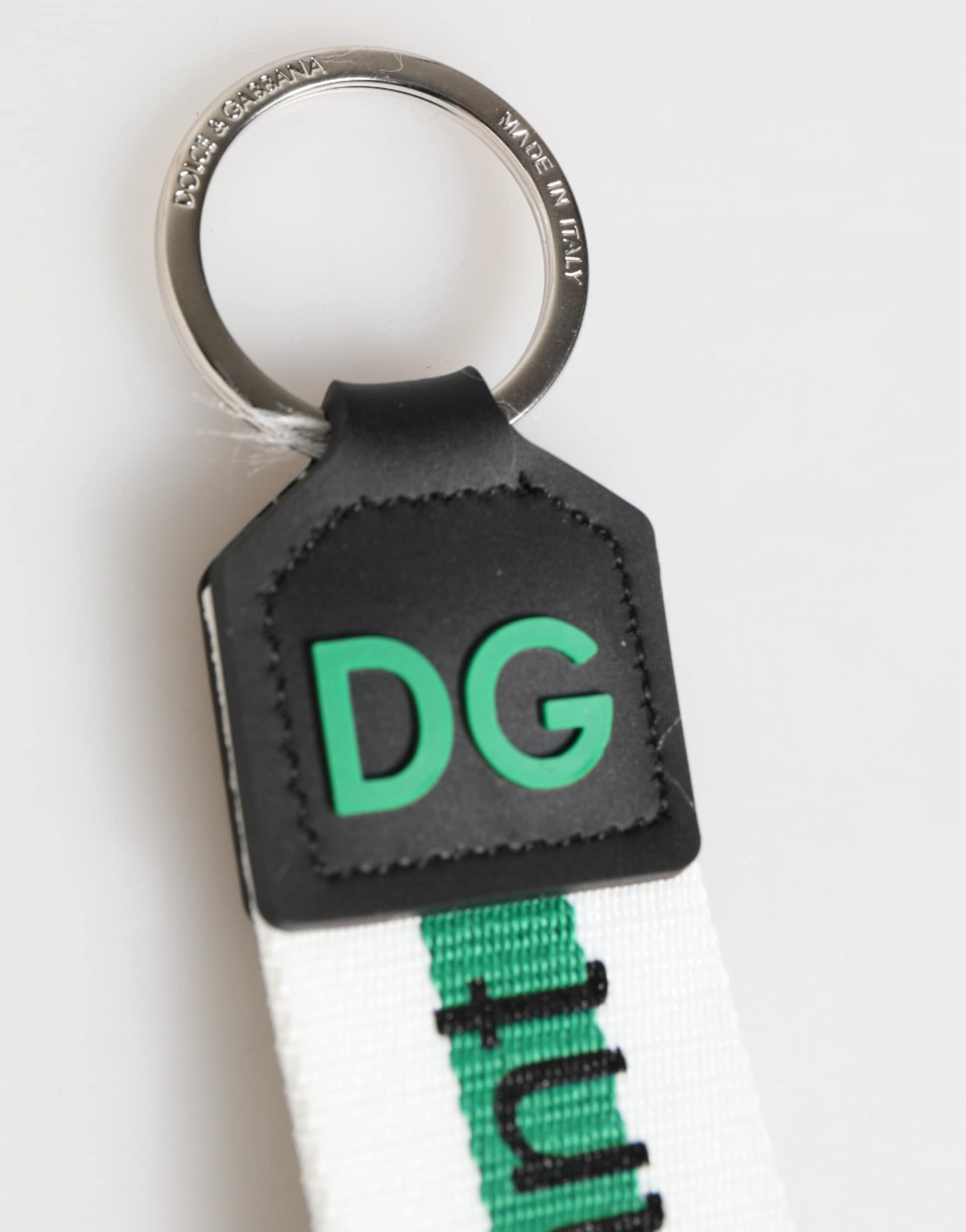 Dolce & Gabbana Green Logo Polyester Silver Brass Holder Keychain Keyring - Image 3